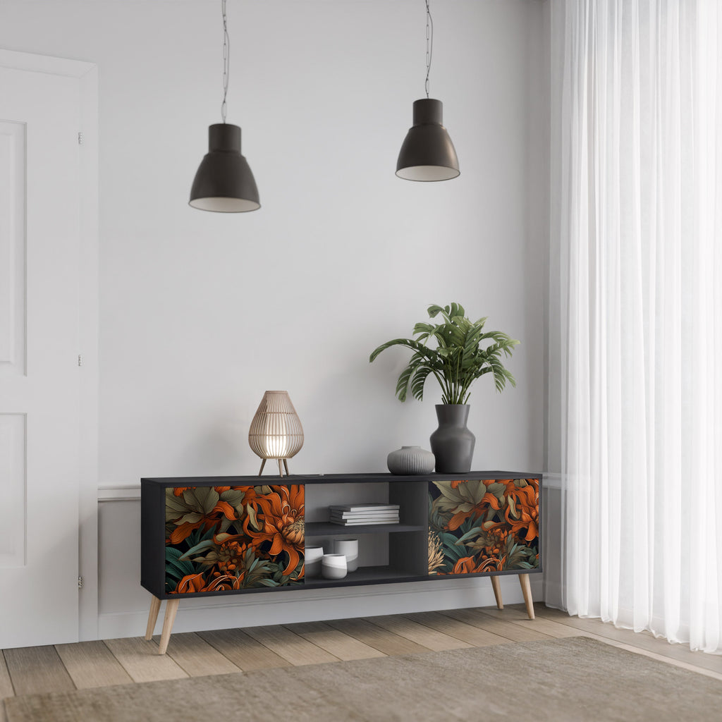 DAWN BLOOM Móvel de TV com 2 Portas em Acabamento Preto