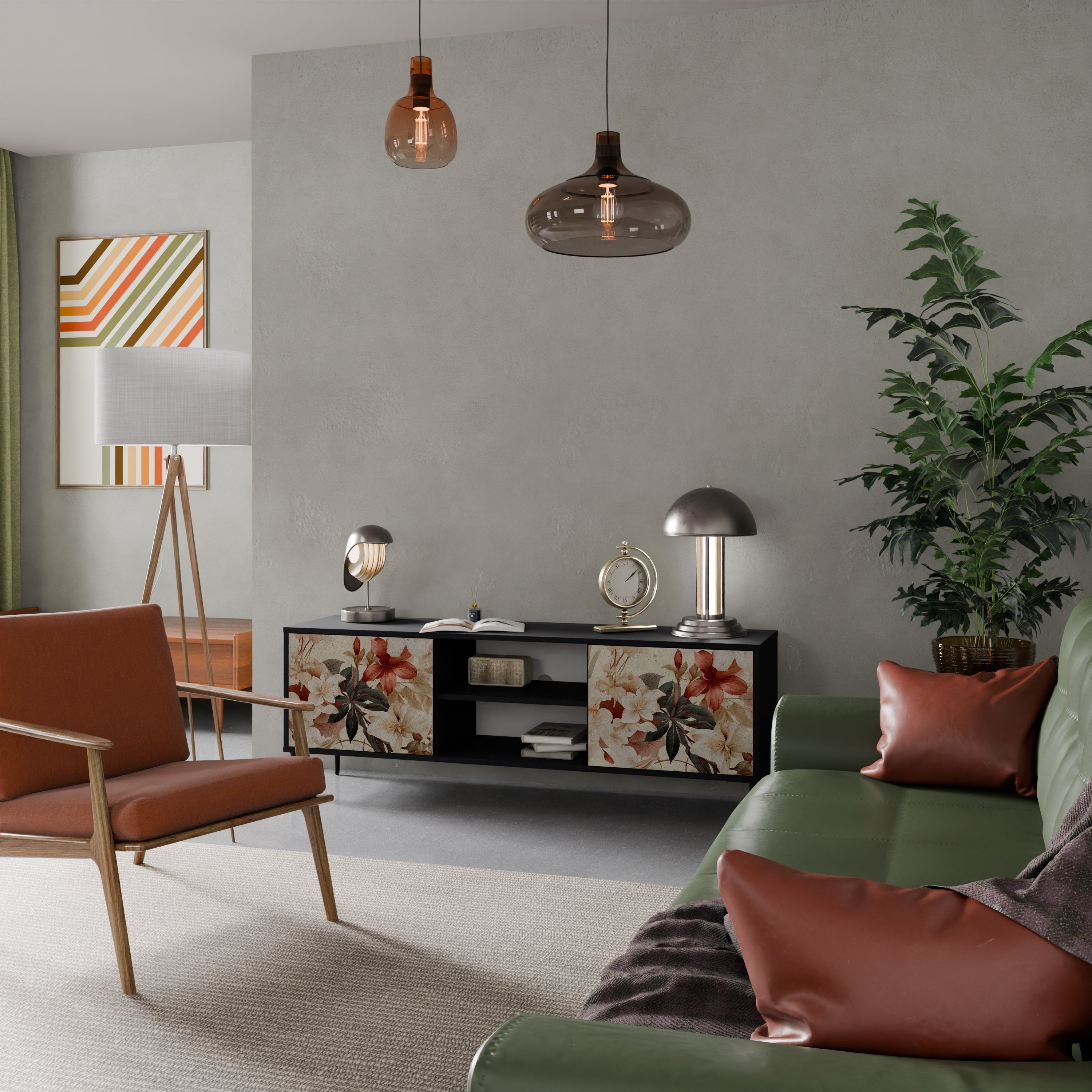 PETAL HARMONY Móvel de TV com 2 Portas em Acabamento Preto