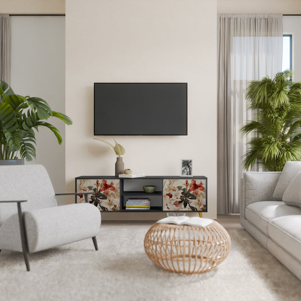 PETAL HARMONY Móvel de TV com 2 Portas em Acabamento Preto