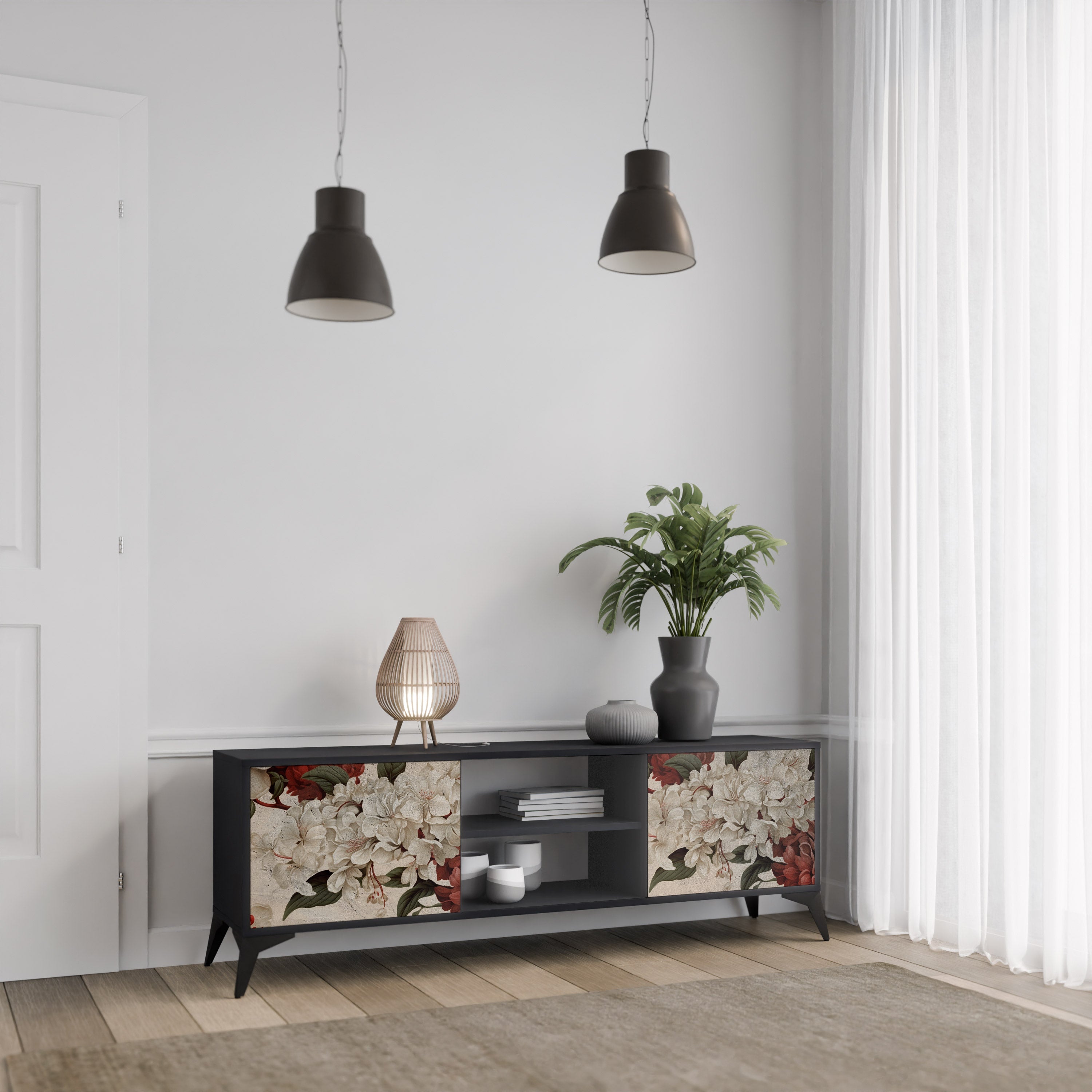 EPHEMERAL DAYS Móvel de TV com 2 Portas em Acabamento Preto