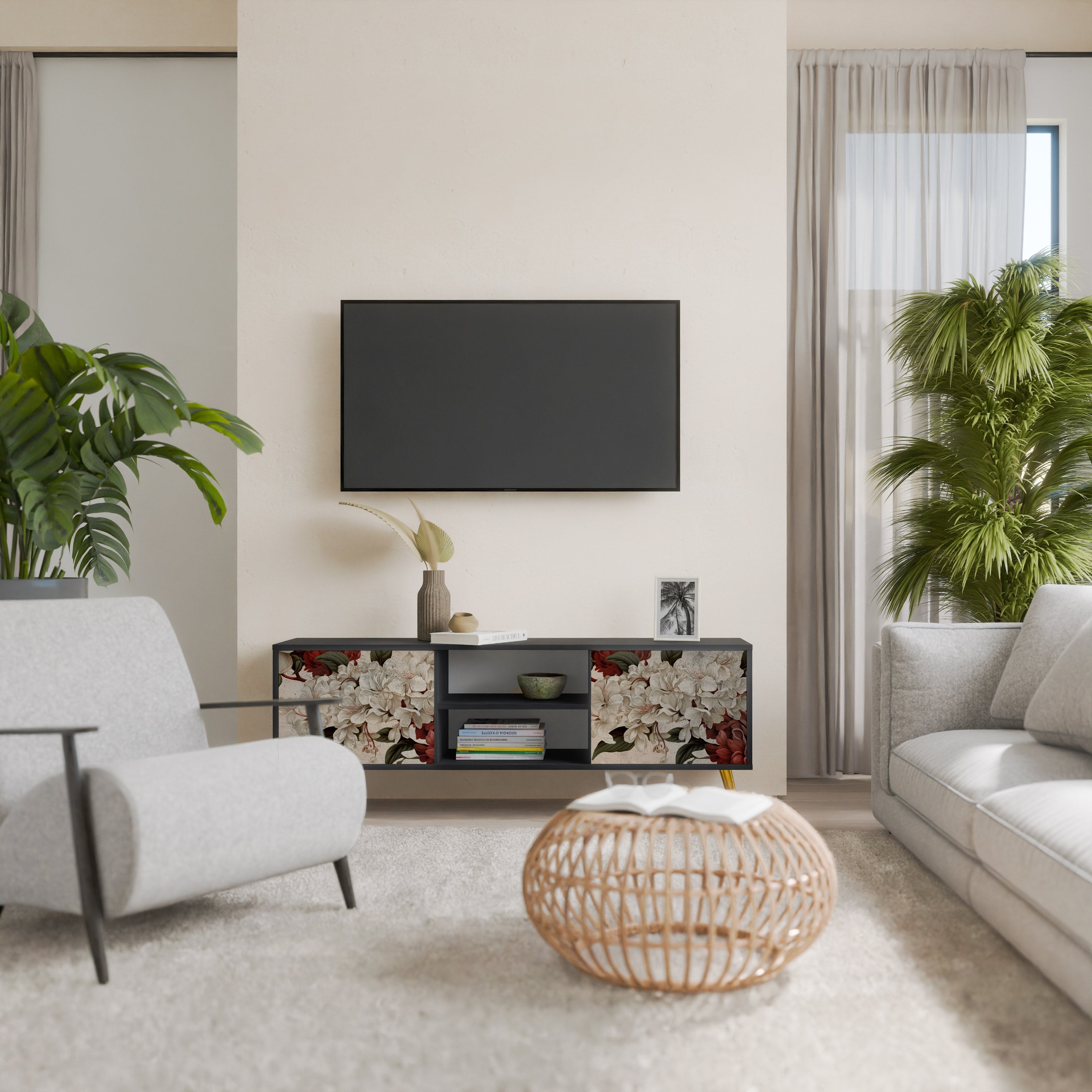 EPHEMERAL DAYS Móvel de TV com 2 Portas em Acabamento Preto