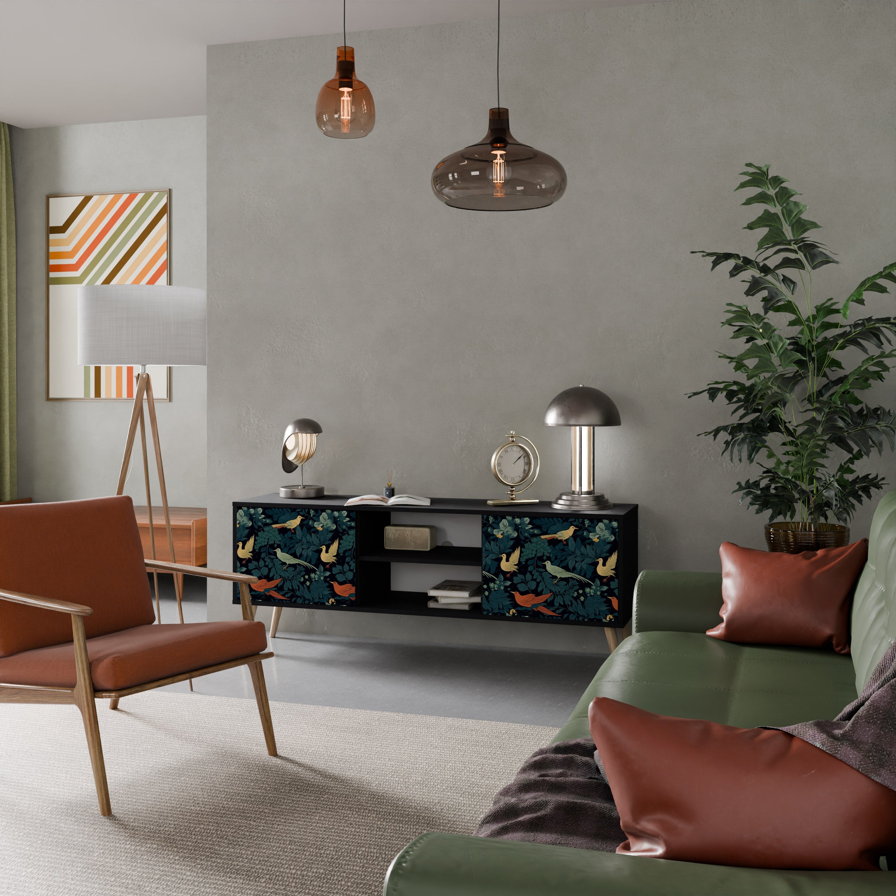 FOWL ORNAMENT Móvel de TV com 2 Portas em Acabamento Preto