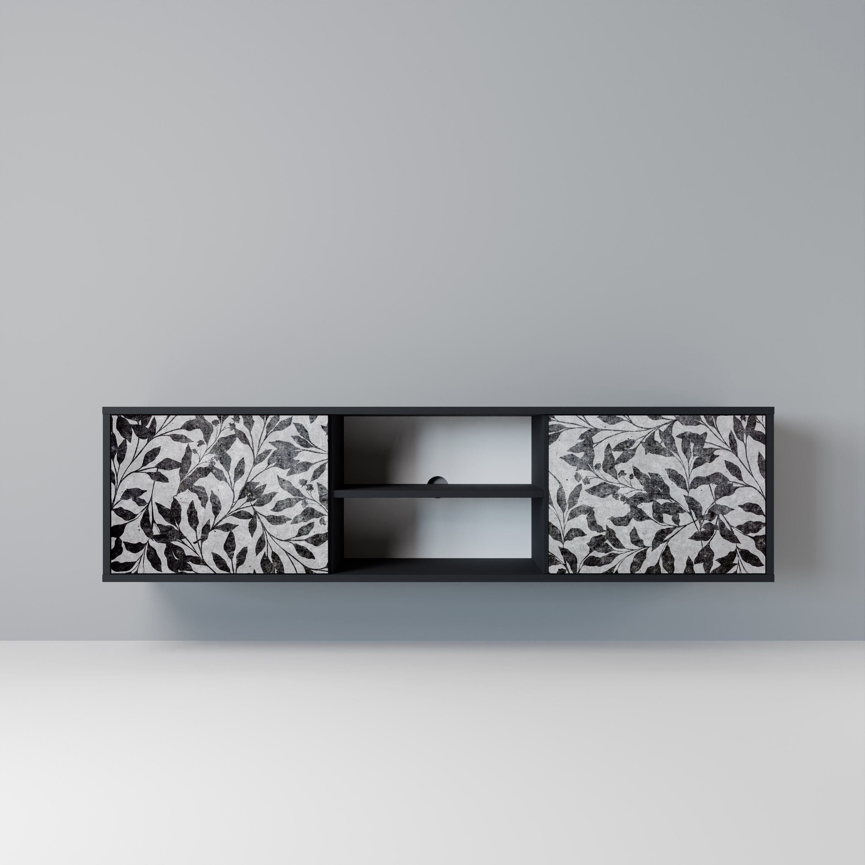 CHARCOAL SPROUT Móvel de TV com 2 Portas em Acabamento Preto