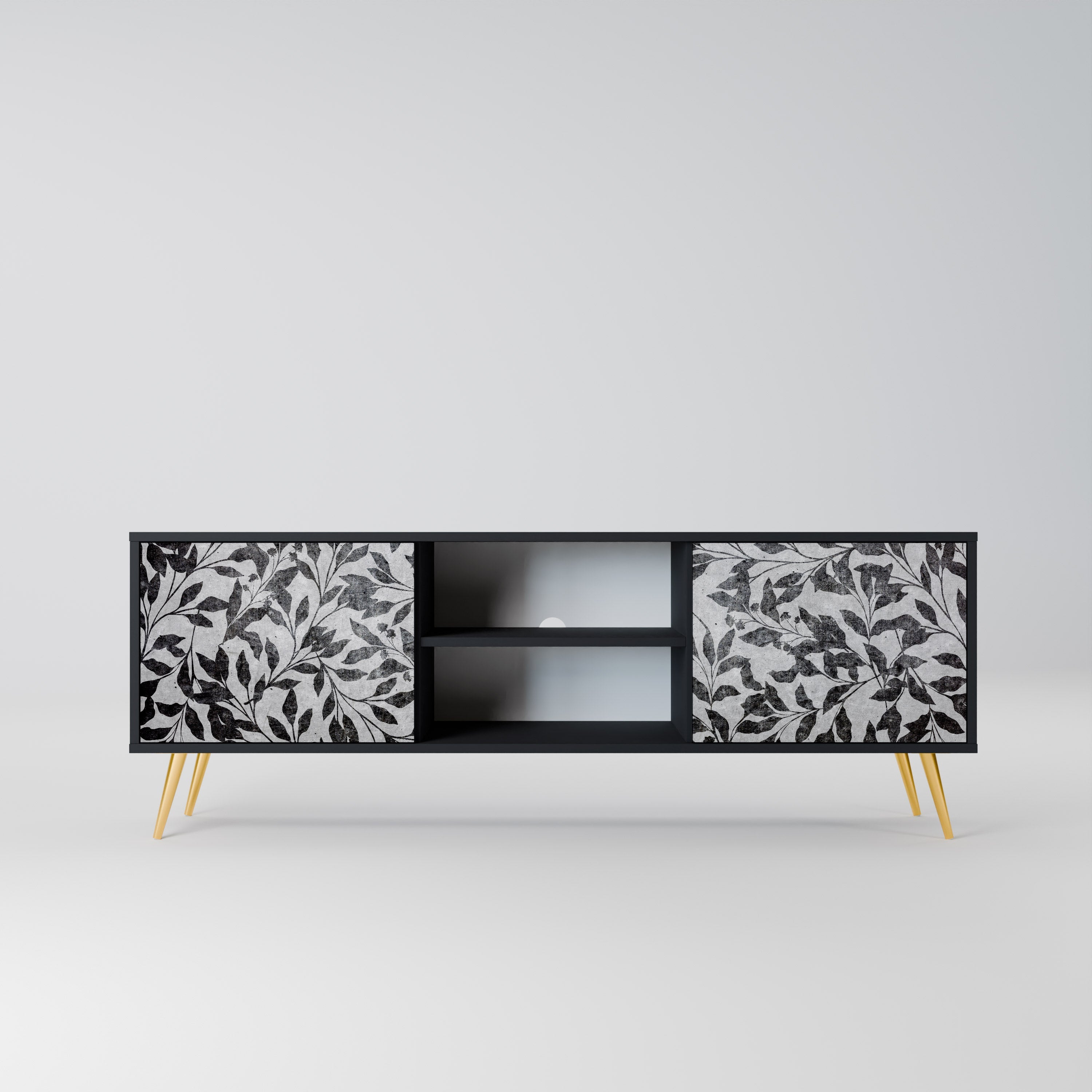 CHARCOAL SPROUT Móvel de TV com 2 Portas em Acabamento Preto