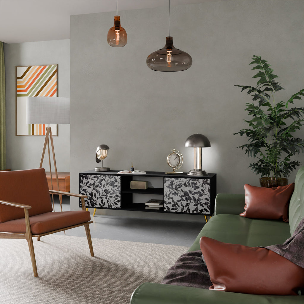 CHARCOAL SPROUT Móvel de TV com 2 Portas em Acabamento Preto