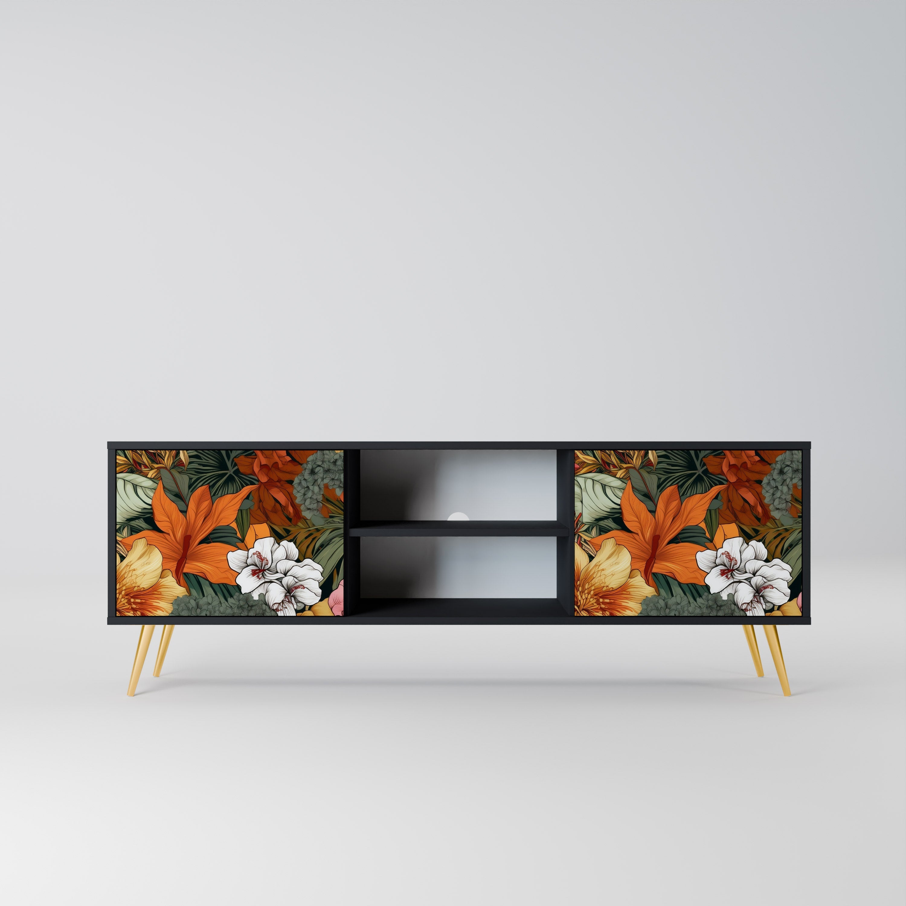 RADIANT FLORA Móvel de TV com 2 Portas em Acabamento Preto