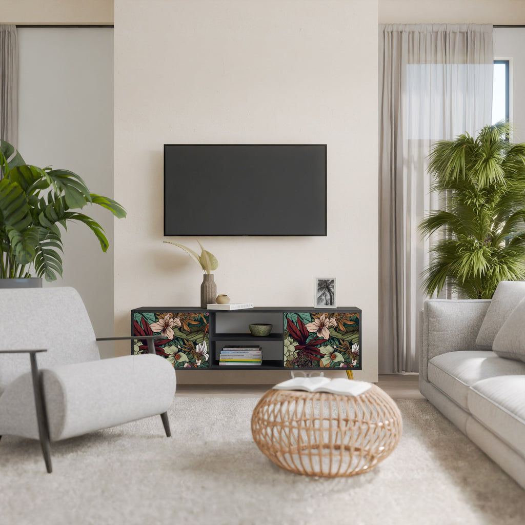 BOTANICAL EMERGENCE Móvel de TV com 2 Portas em Acabamento Preto