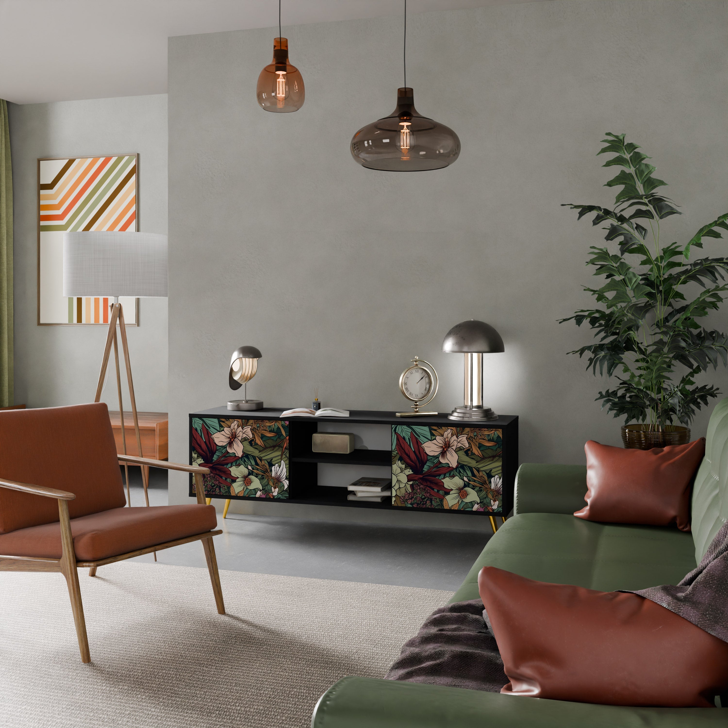 BOTANICAL EMERGENCE Móvel de TV com 2 Portas em Acabamento Preto