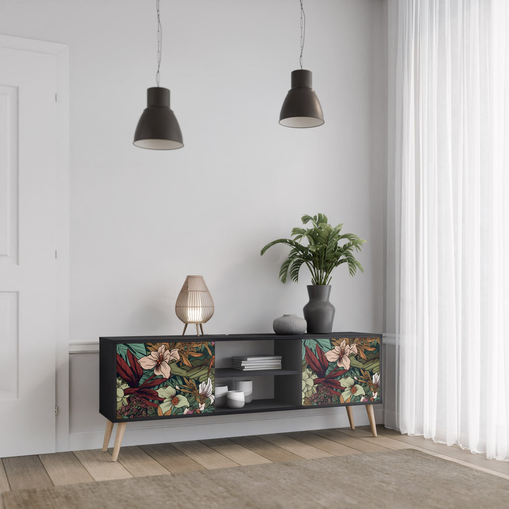 BOTANICAL EMERGENCE Móvel de TV com 2 Portas em Acabamento Preto
