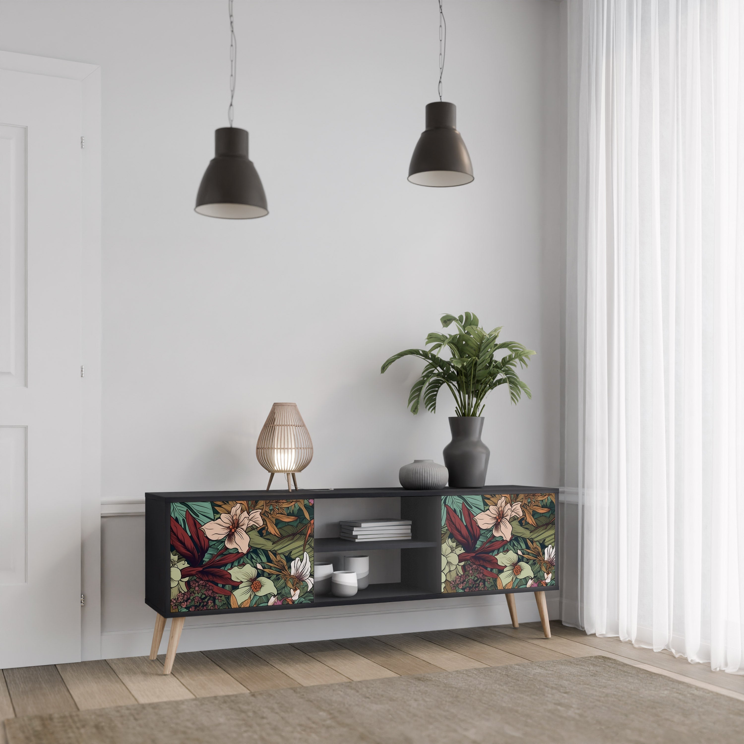 BOTANICAL EMERGENCE Móvel de TV com 2 Portas em Acabamento Preto