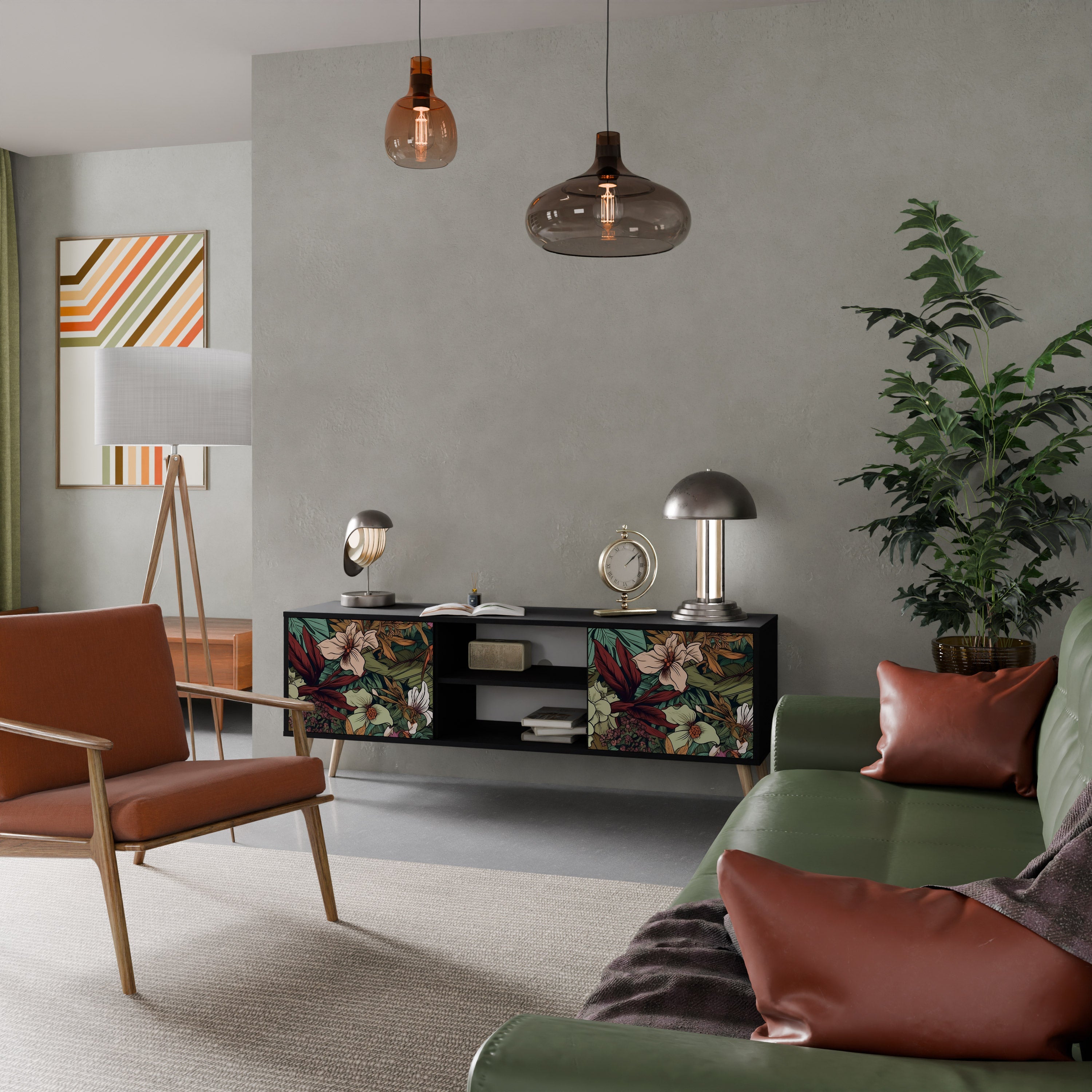 BOTANICAL EMERGENCE Móvel de TV com 2 Portas em Acabamento Preto