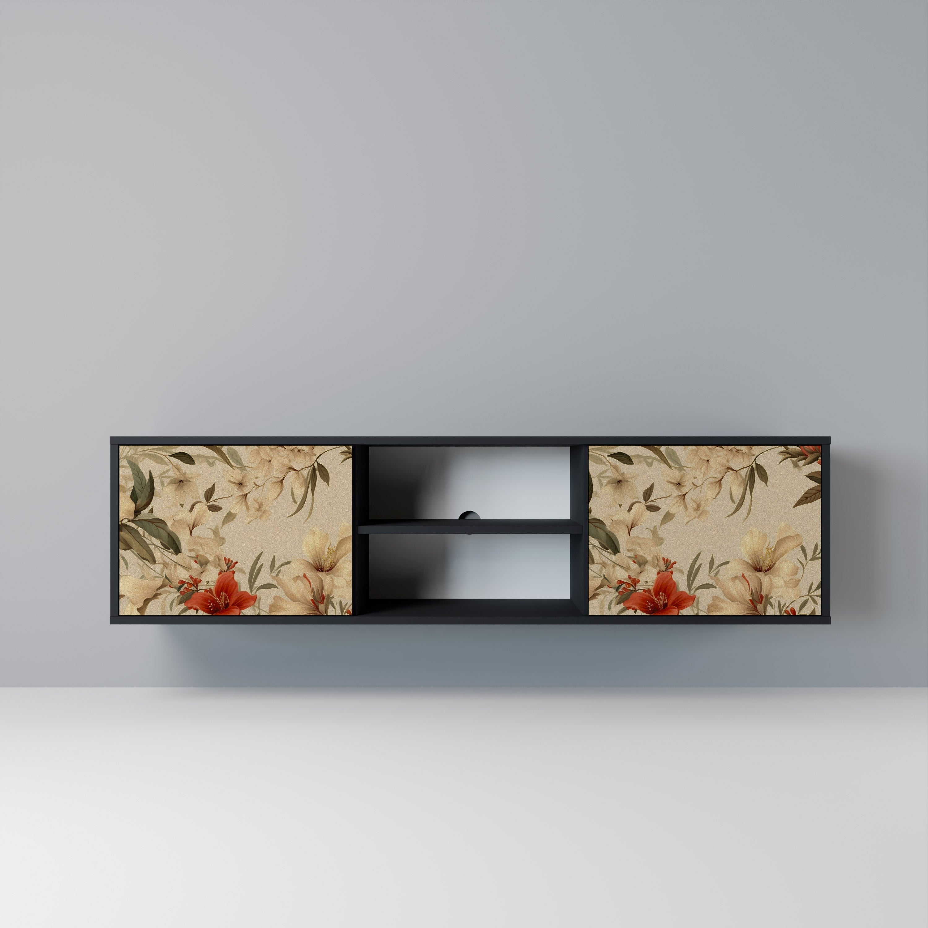 BLOOMING HARMONY Móvel de TV com 2 Portas em Acabamento Preto