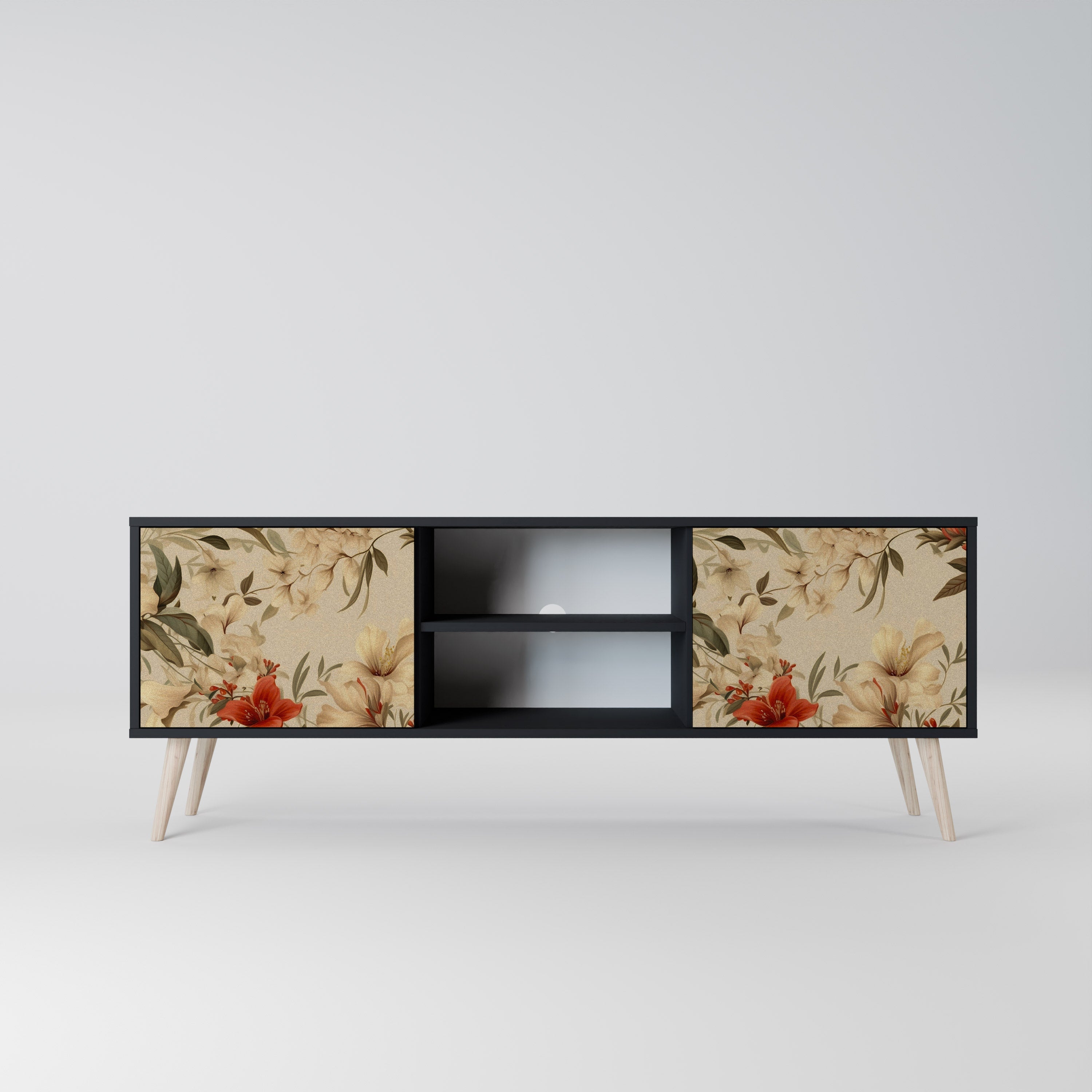 BLOOMING HARMONY Móvel de TV com 2 Portas em Acabamento Preto