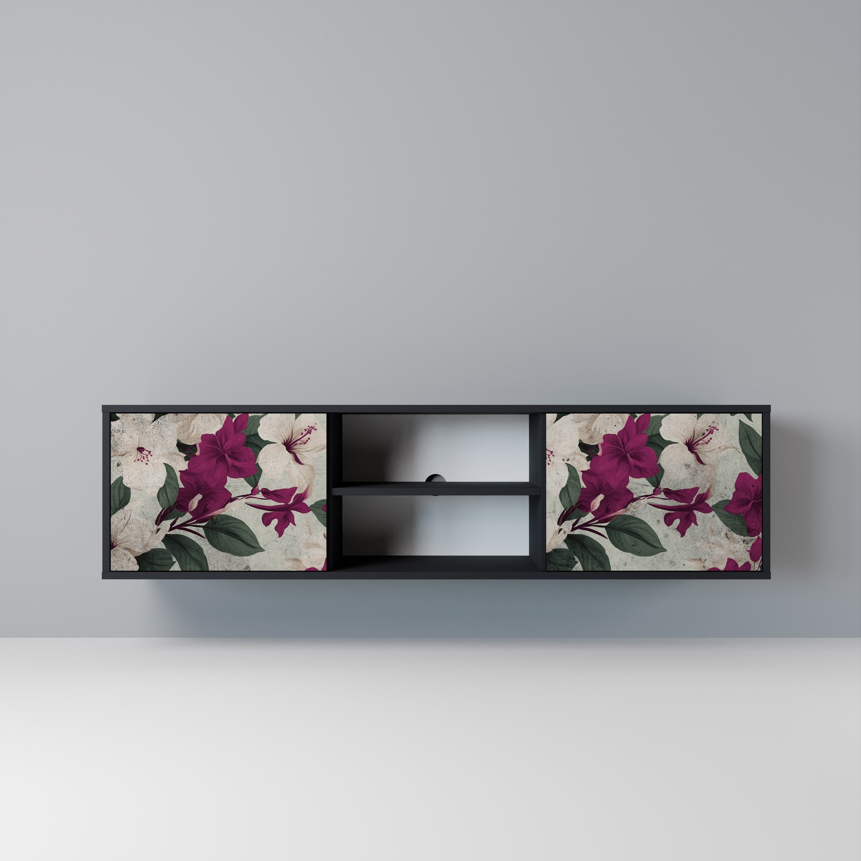 FLOWERET DREAM Móvel de TV com 2 Portas em Acabamento Preto