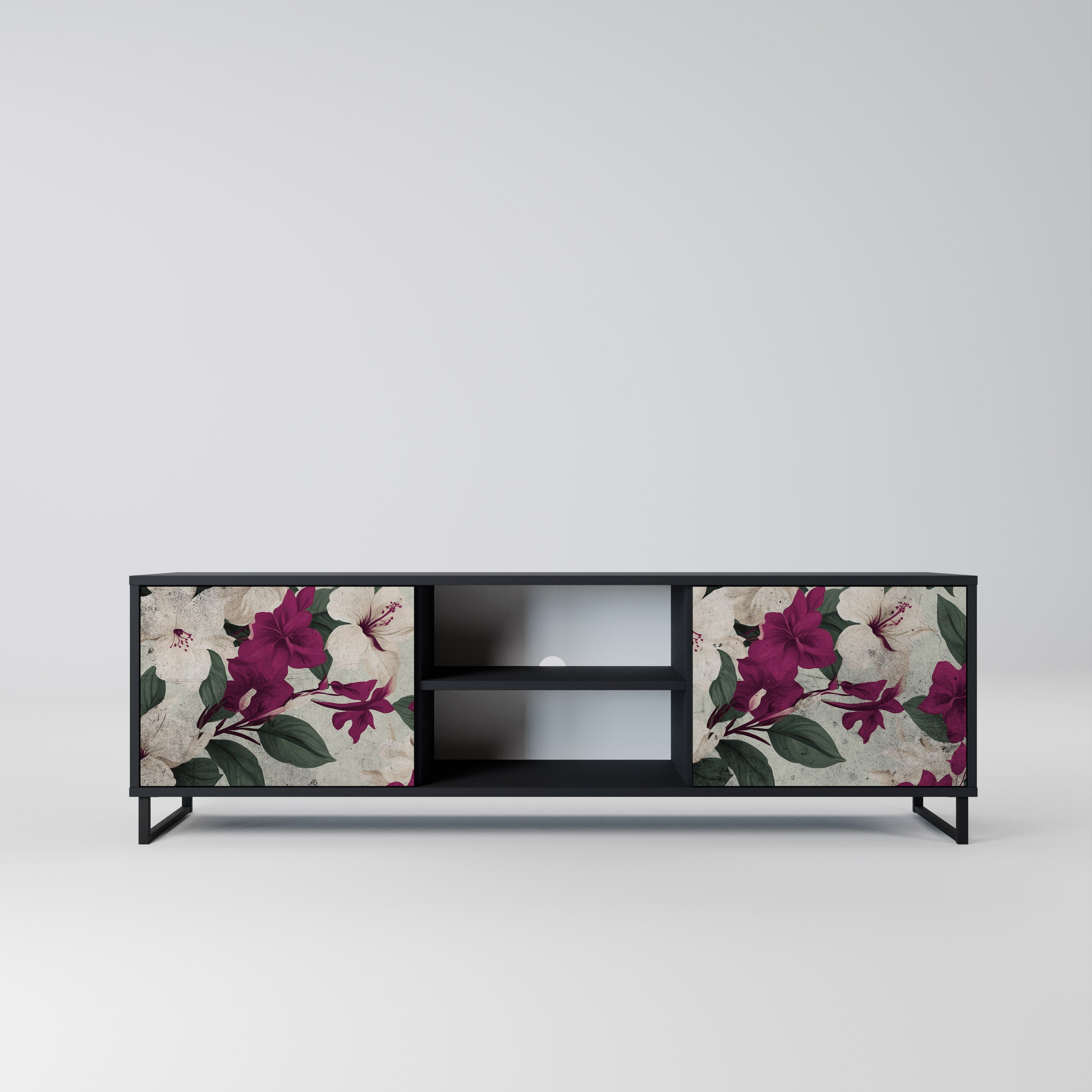 FLOWERET DREAM Móvel de TV com 2 Portas em Acabamento Preto