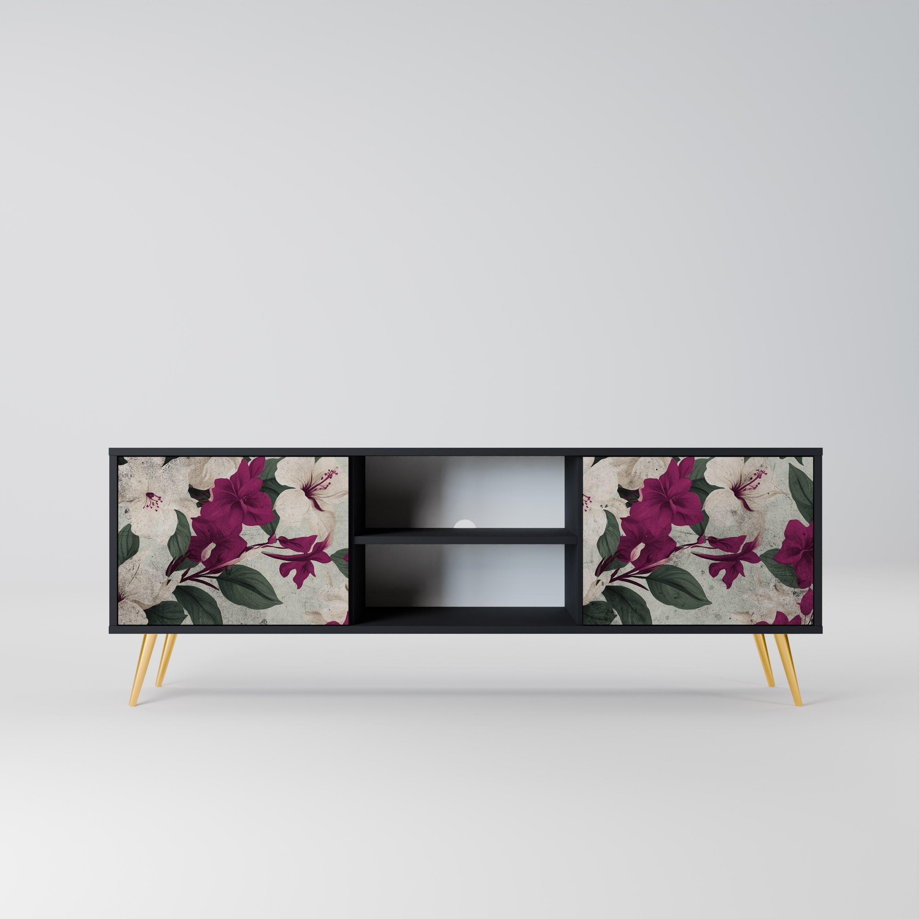 FLOWERET DREAM Móvel de TV com 2 Portas em Acabamento Preto