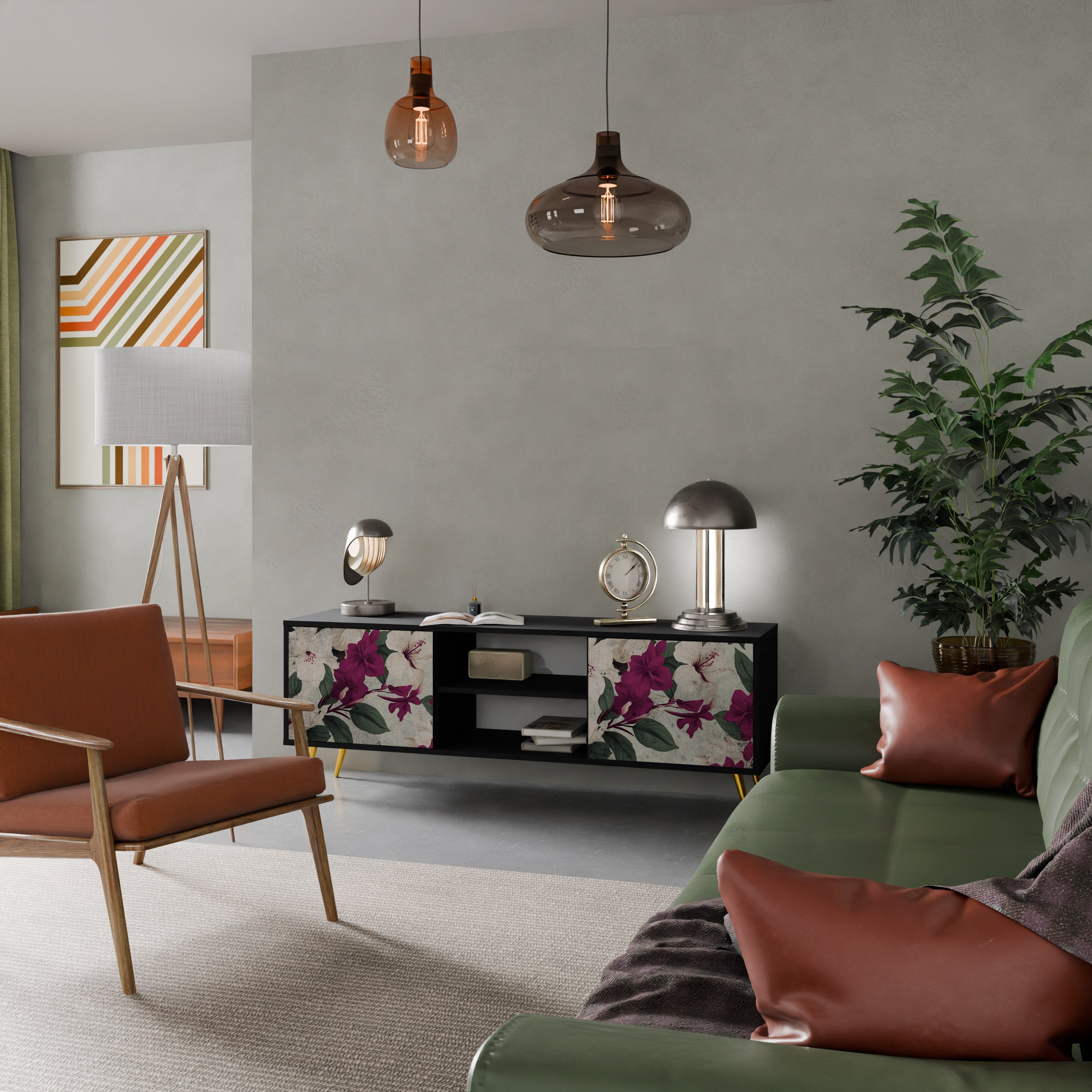 FLOWERET DREAM Móvel de TV com 2 Portas em Acabamento Preto