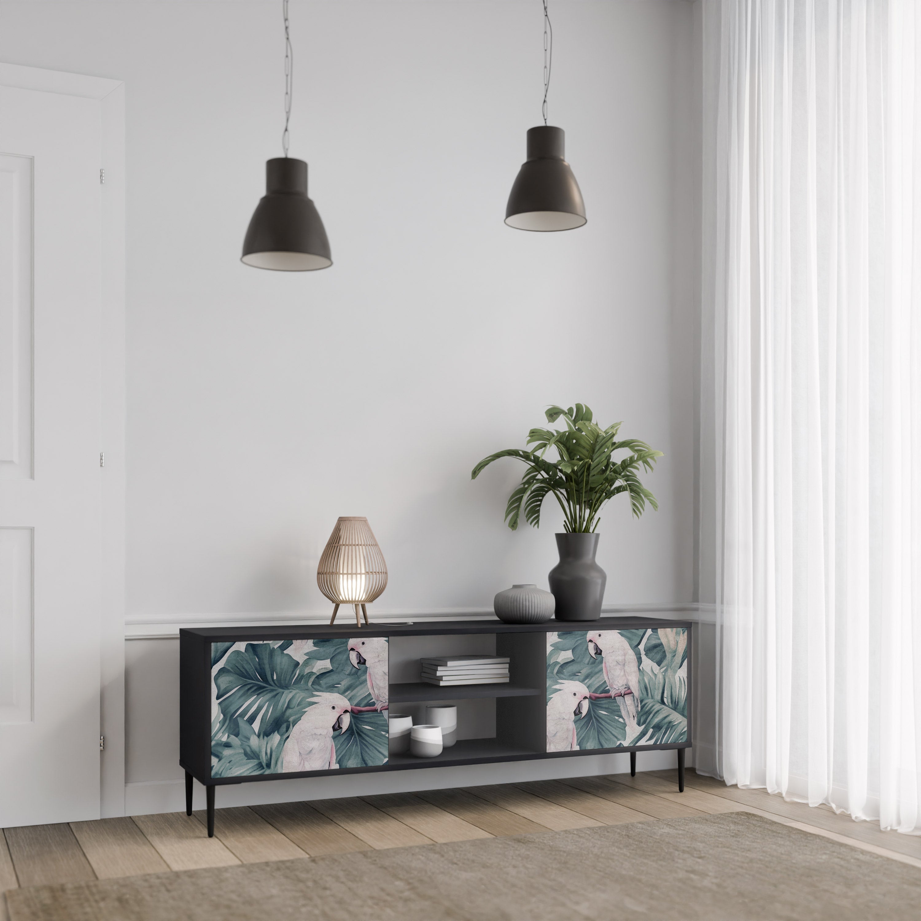 POPINJAY LOOK Móvel de TV com 2 Portas em Acabamento Preto