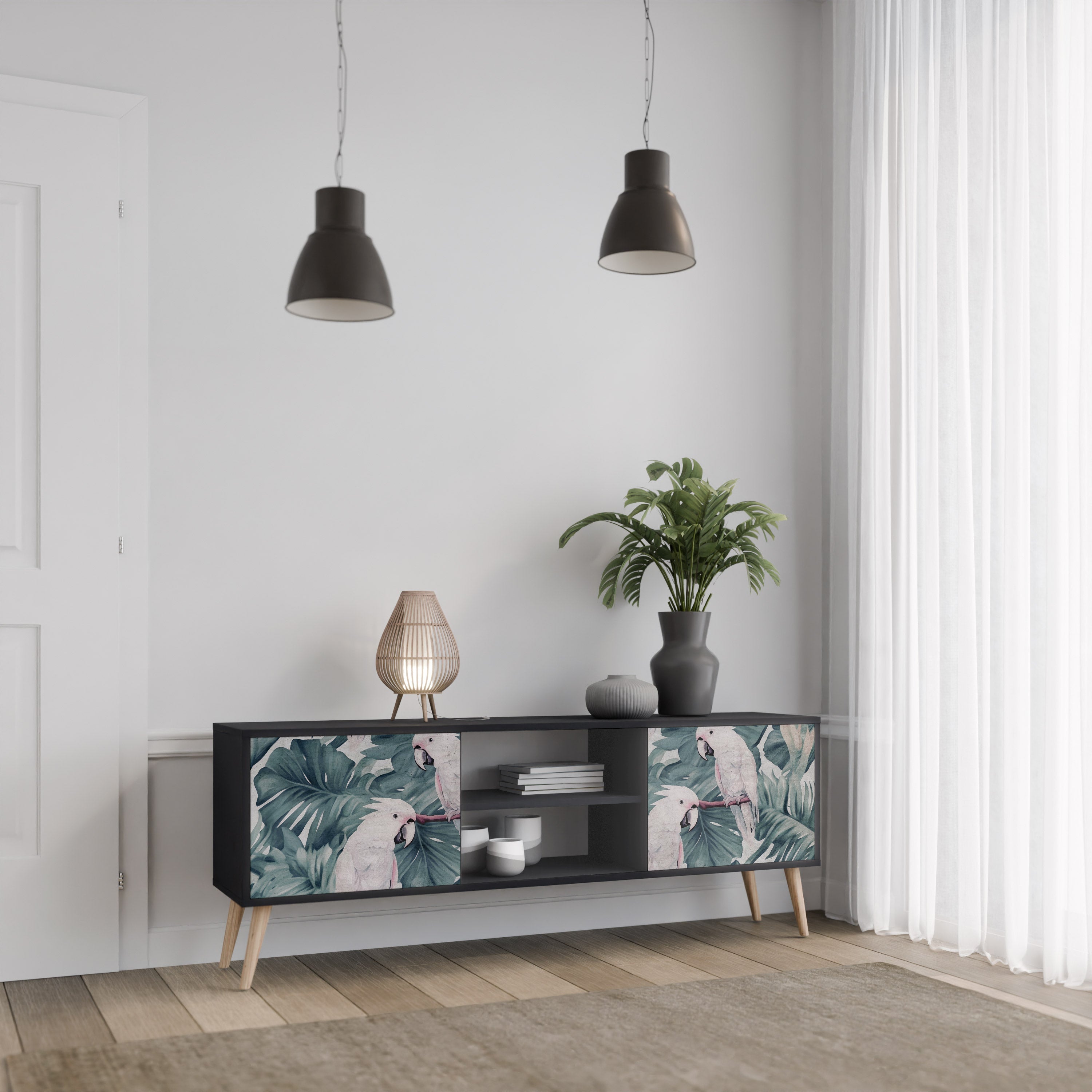 POPINJAY LOOK Móvel de TV com 2 Portas em Acabamento Preto