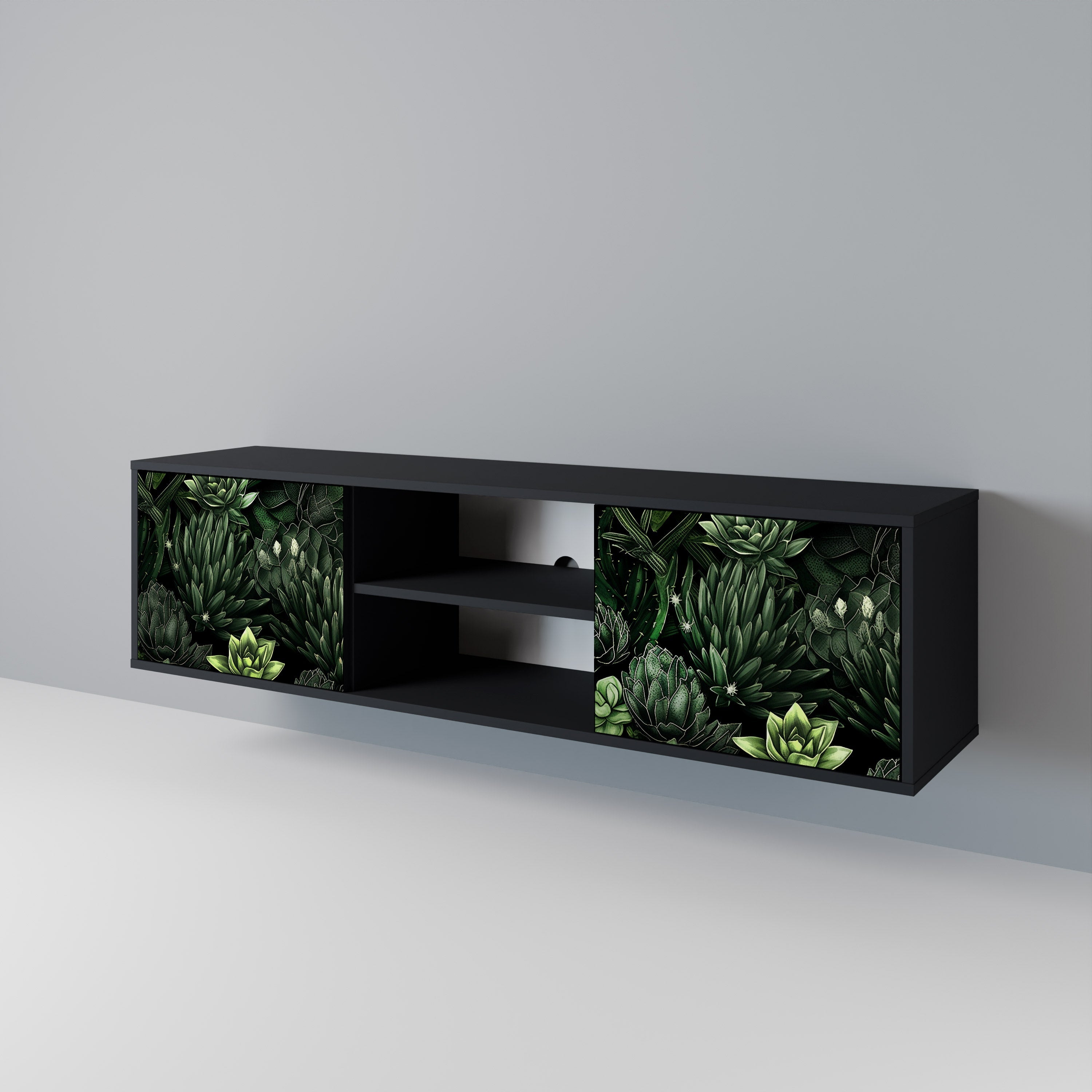SUCCULENT JUNGLE Móvel de TV com 2 Portas em Acabamento Preto