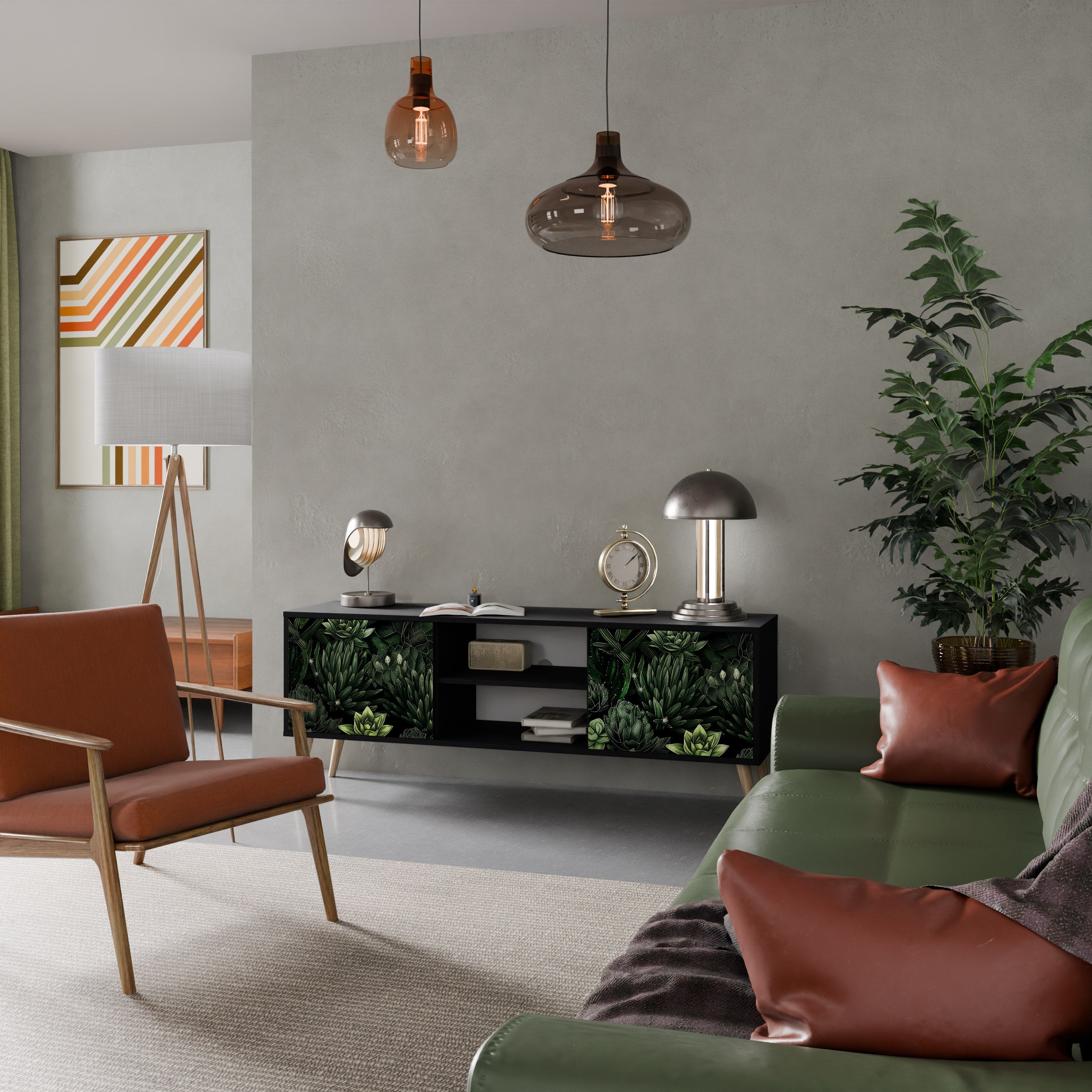 SUCCULENT JUNGLE Móvel de TV com 2 Portas em Acabamento Preto