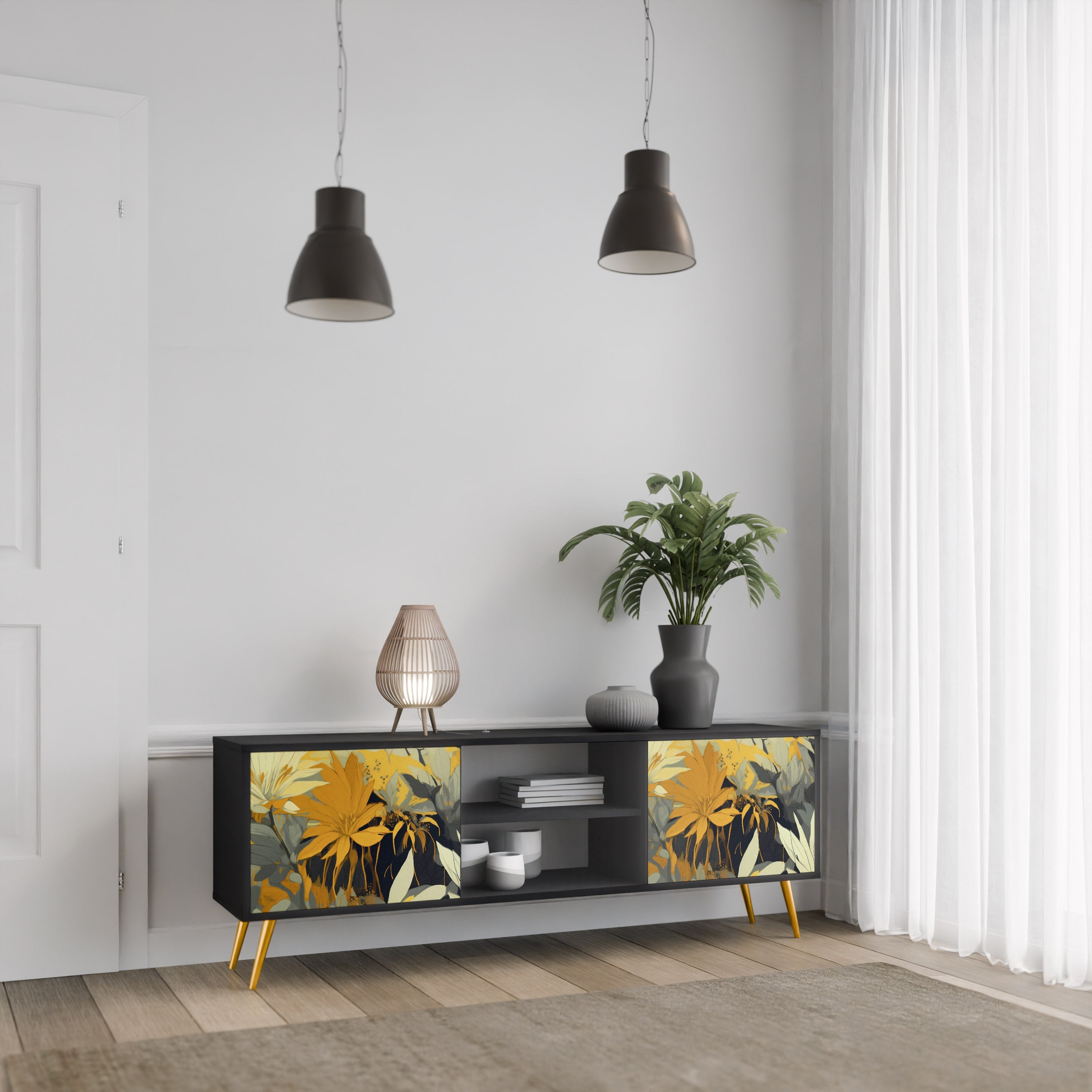 SUNKISSED LILY 2-Door TV Stand in Black Finish