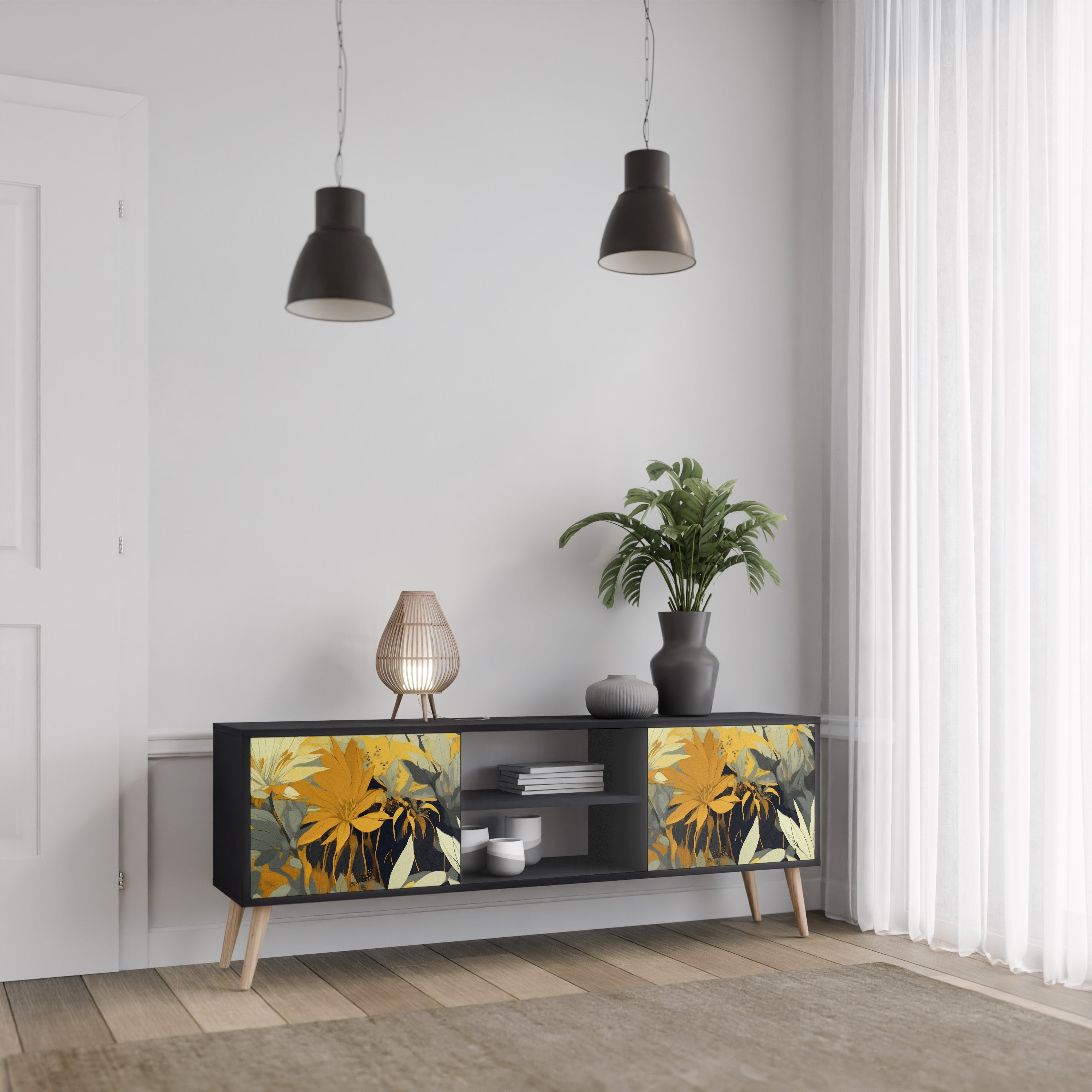 SUNKISSED LILY 2-Door TV Stand in Black Finish
