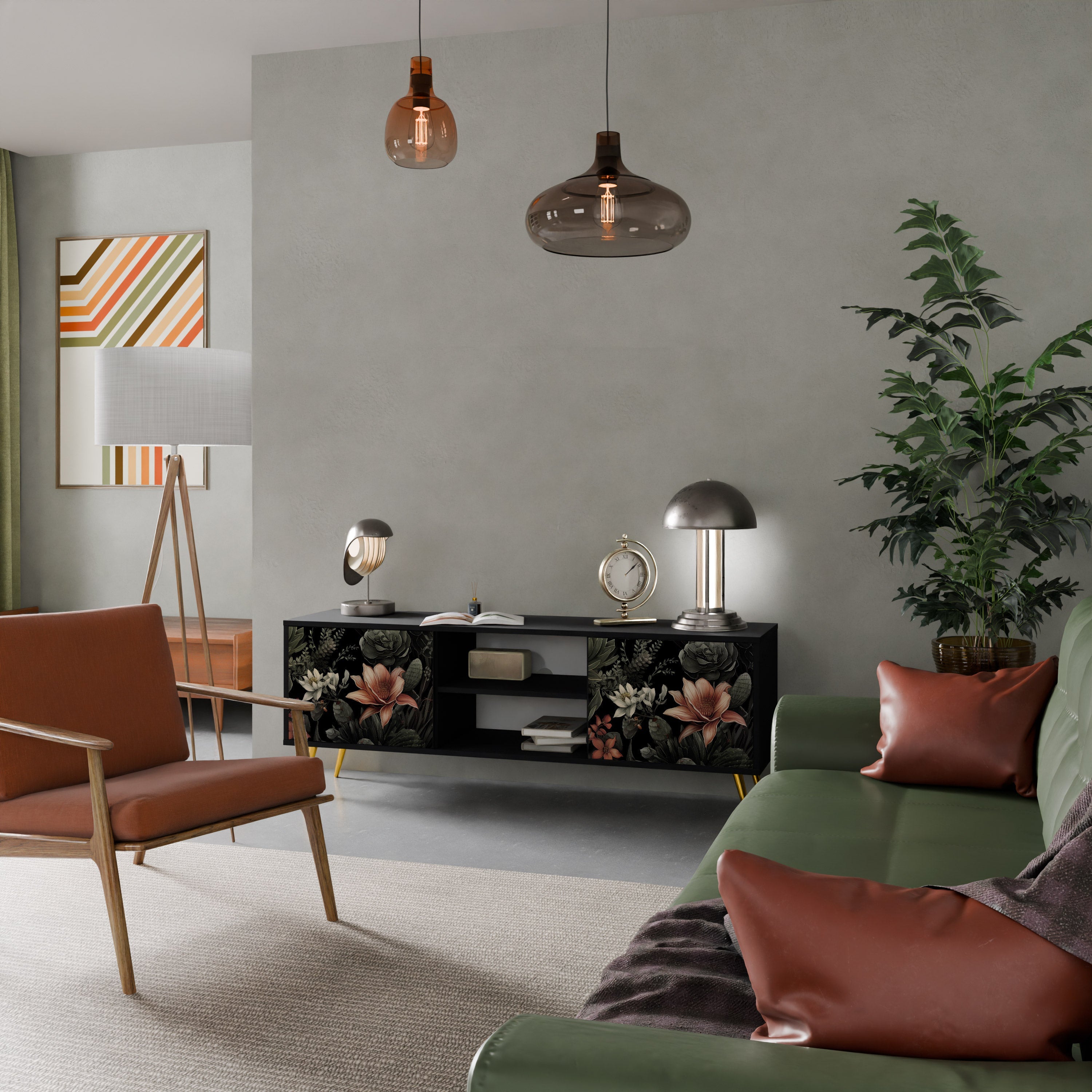 SECRET VERDURE Móvel de TV com 2 Portas em Acabamento Preto