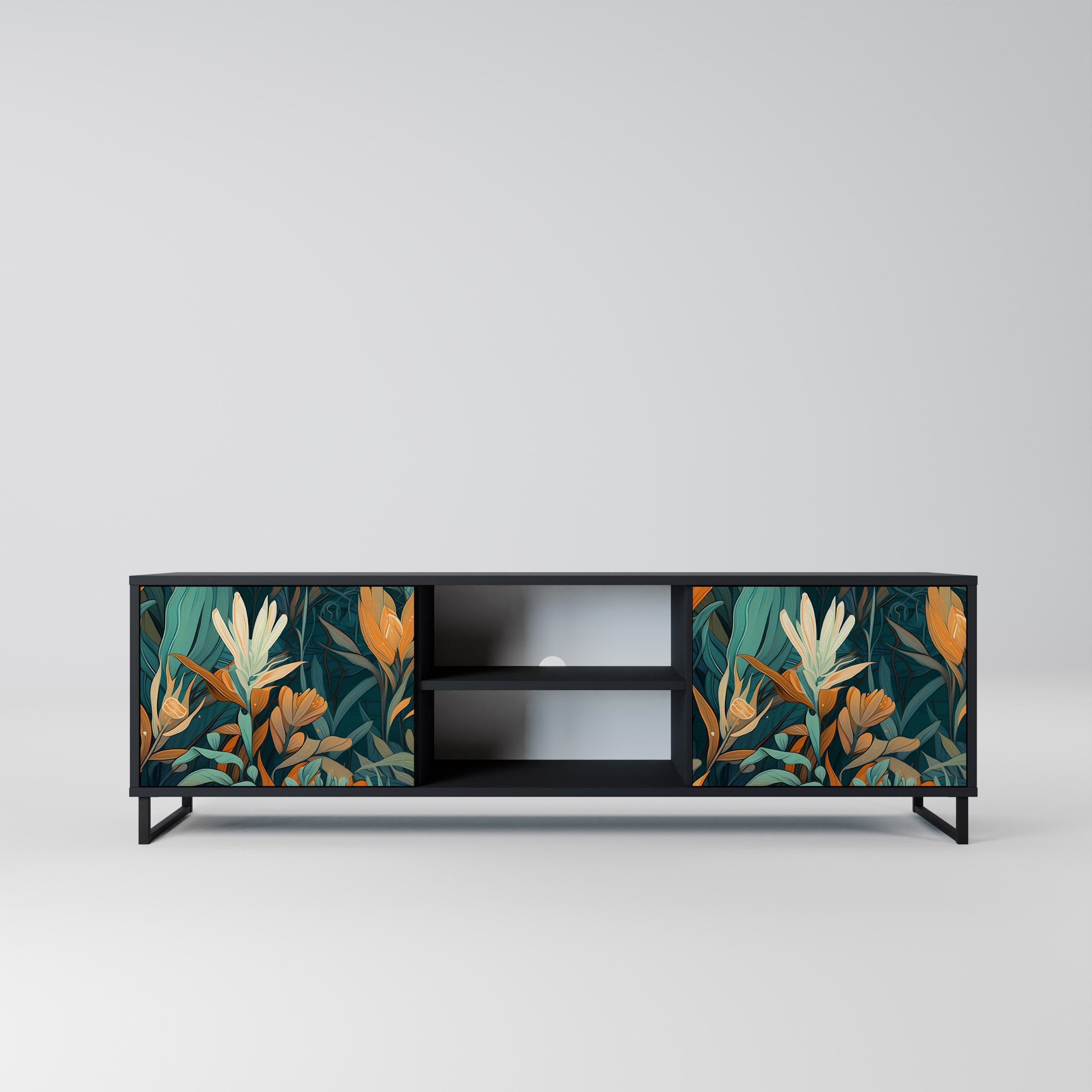 FLORAL SERENITY Móvel de TV com 2 Portas em Acabamento Preto