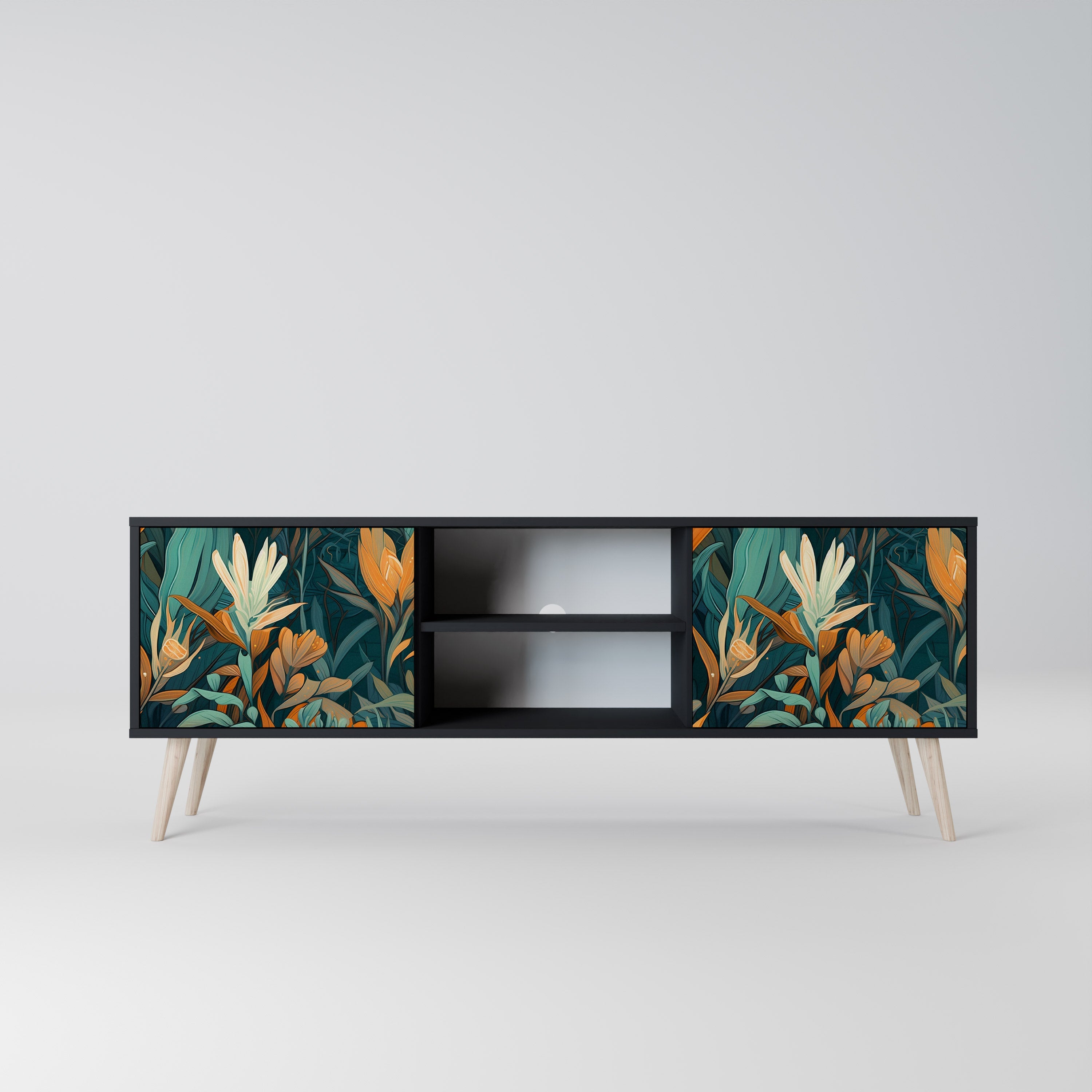 FLORAL SERENITY Móvel de TV com 2 Portas em Acabamento Preto