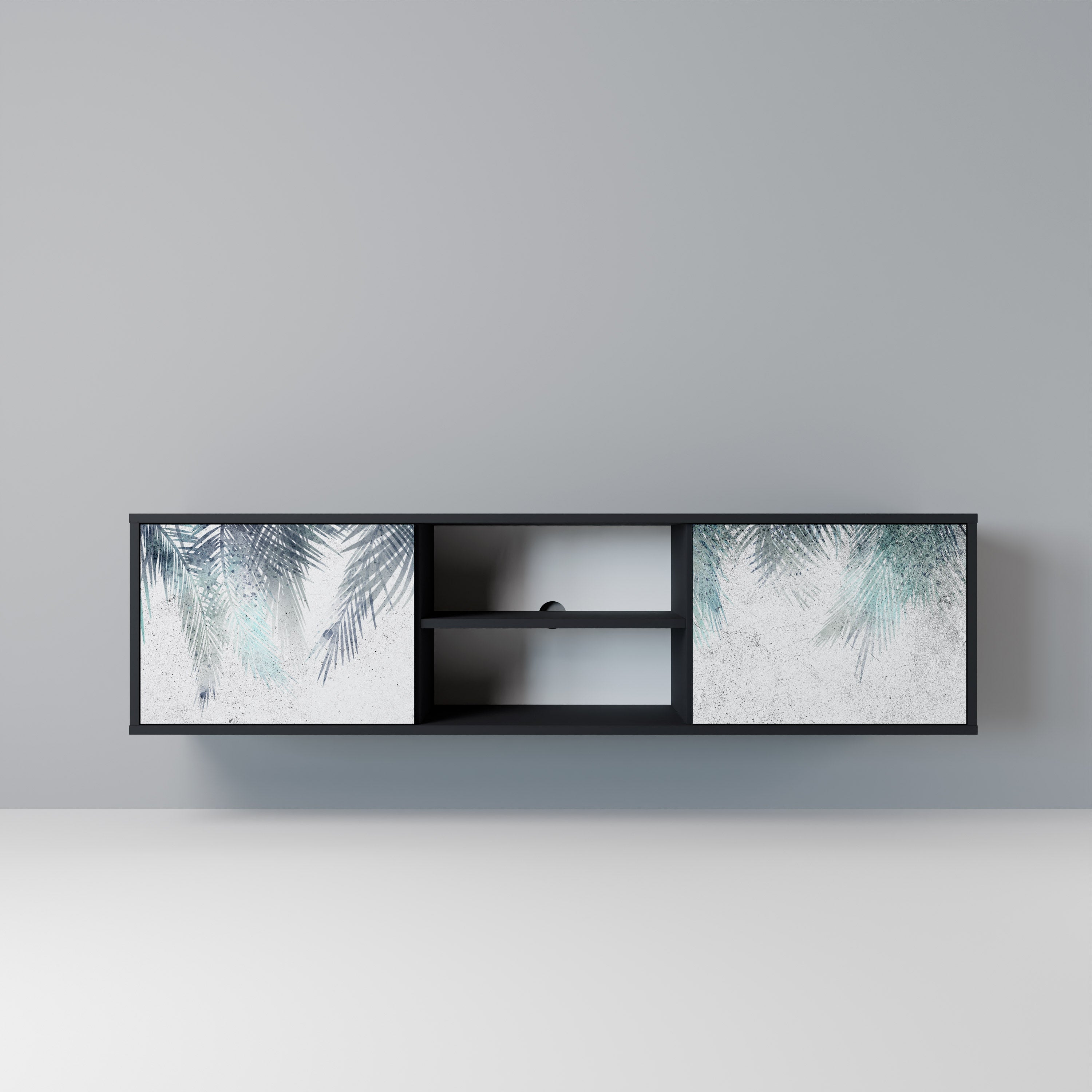 PALM VEIL Móvel de TV com 2 Portas em Acabamento Preto