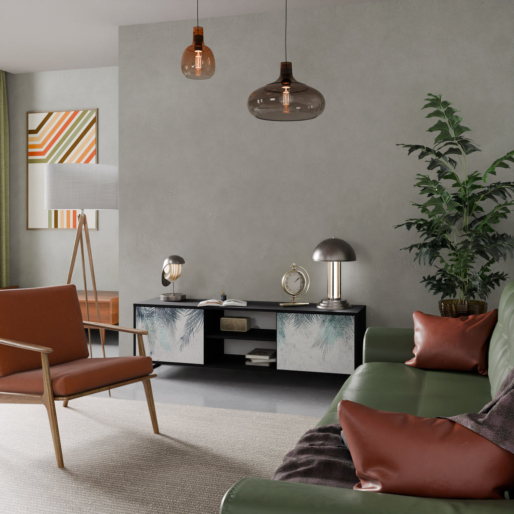 PALM VEIL 2-Door TV Stand in Black Finish