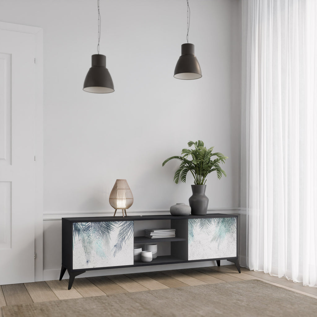PALM VEIL 2-Door TV Stand in Black Finish