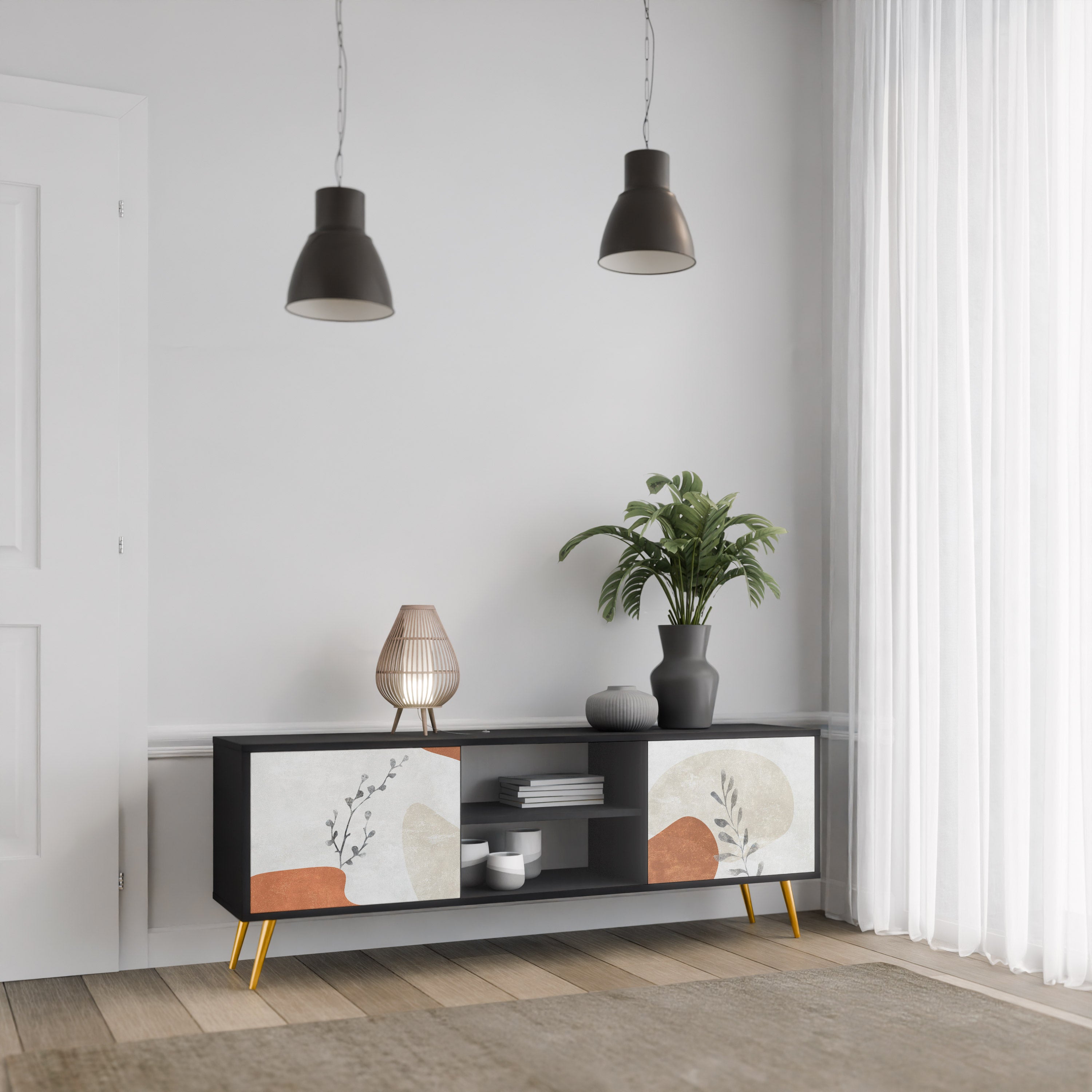 TRANQUIL TWIG Móvel de TV com 2 Portas em Acabamento Preto