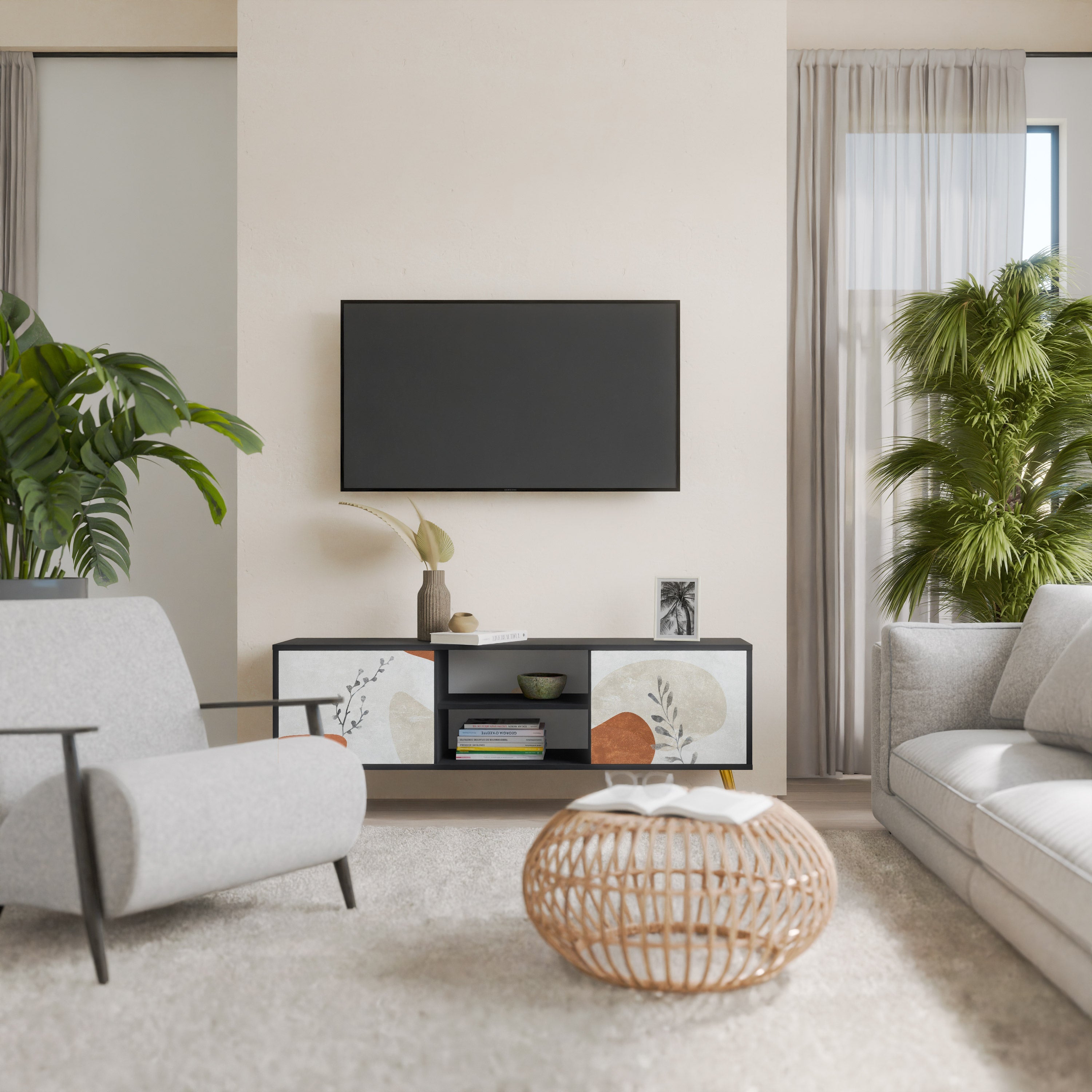 TRANQUIL TWIG Móvel de TV com 2 Portas em Acabamento Preto