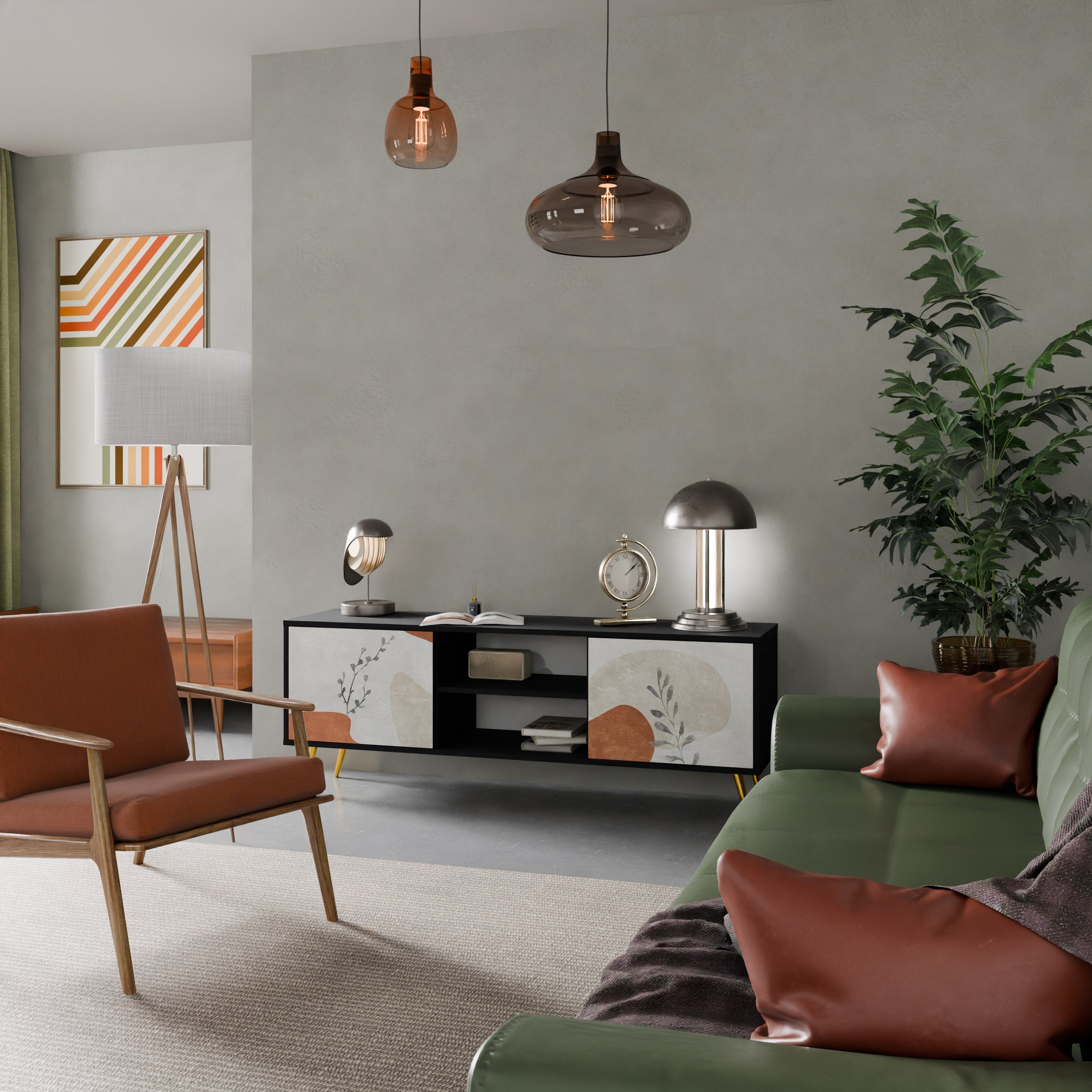 TRANQUIL TWIG Móvel de TV com 2 Portas em Acabamento Preto