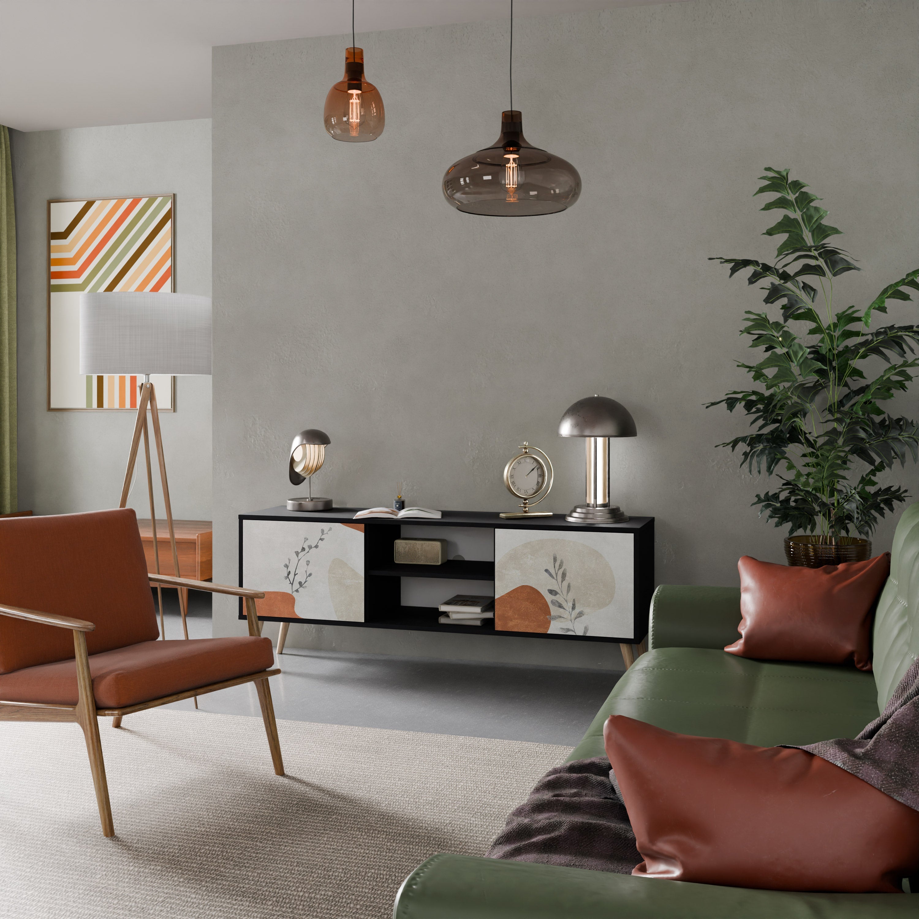 TRANQUIL TWIG Móvel de TV com 2 Portas em Acabamento Preto