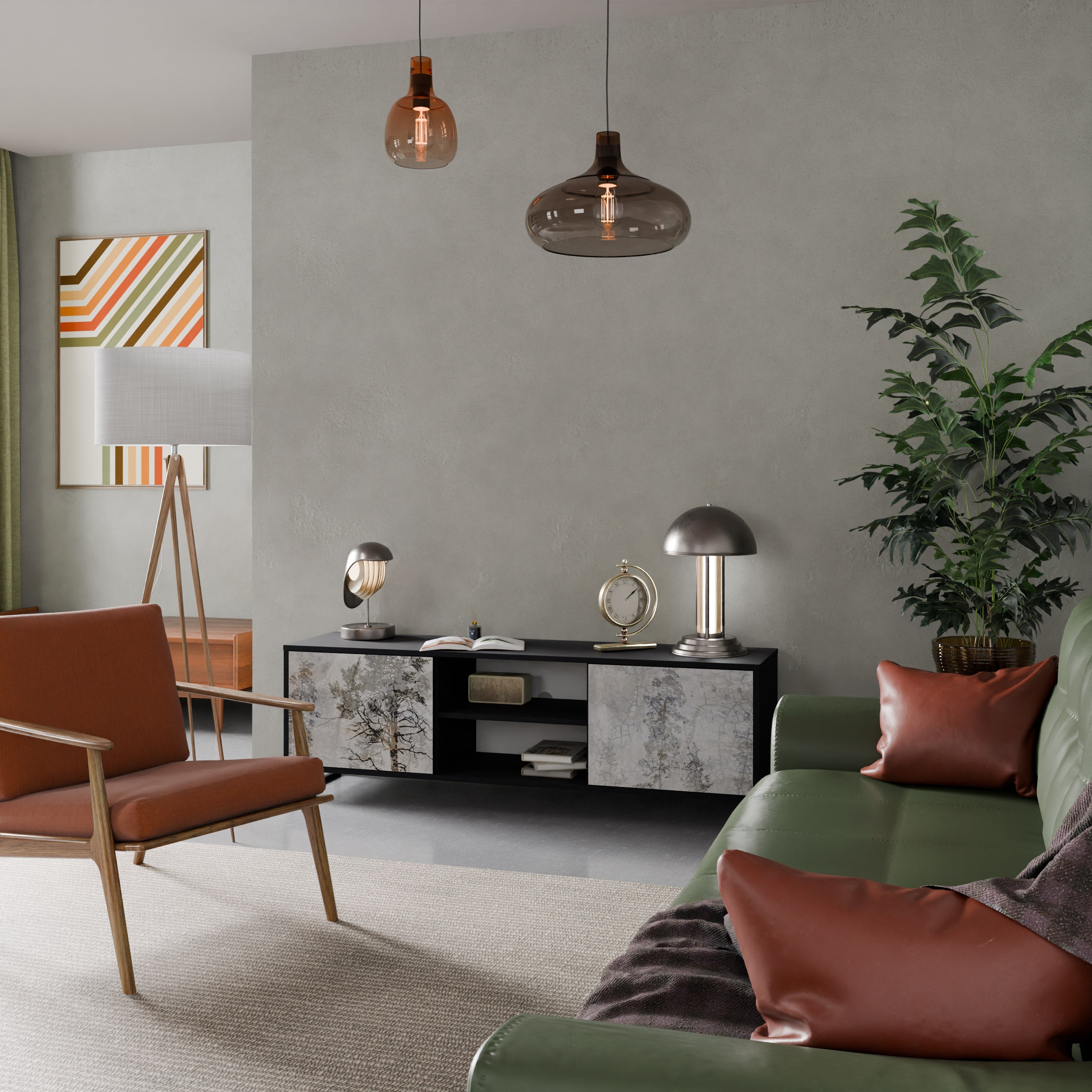 FADE IN THE TREES Móvel de TV com 2 Portas em Acabamento Preto