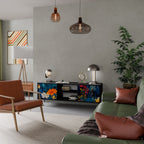 MIDNIGHT BLOSSOM 2-Door TV Stand in Black Finish