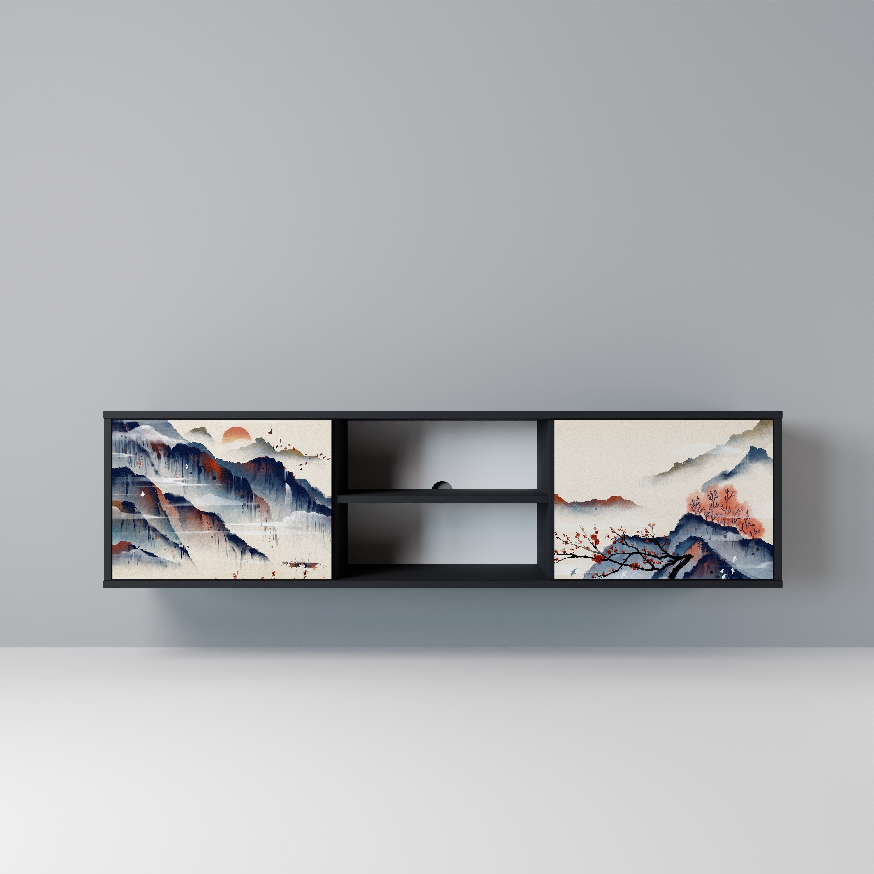 JAPANESE LANDSCAPE Móvel de TV com 2 Portas em Acabamento Preto