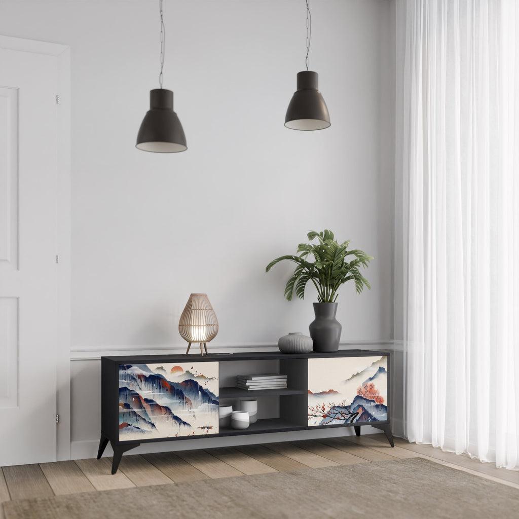 JAPANESE LANDSCAPE Móvel de TV com 2 Portas em Acabamento Preto