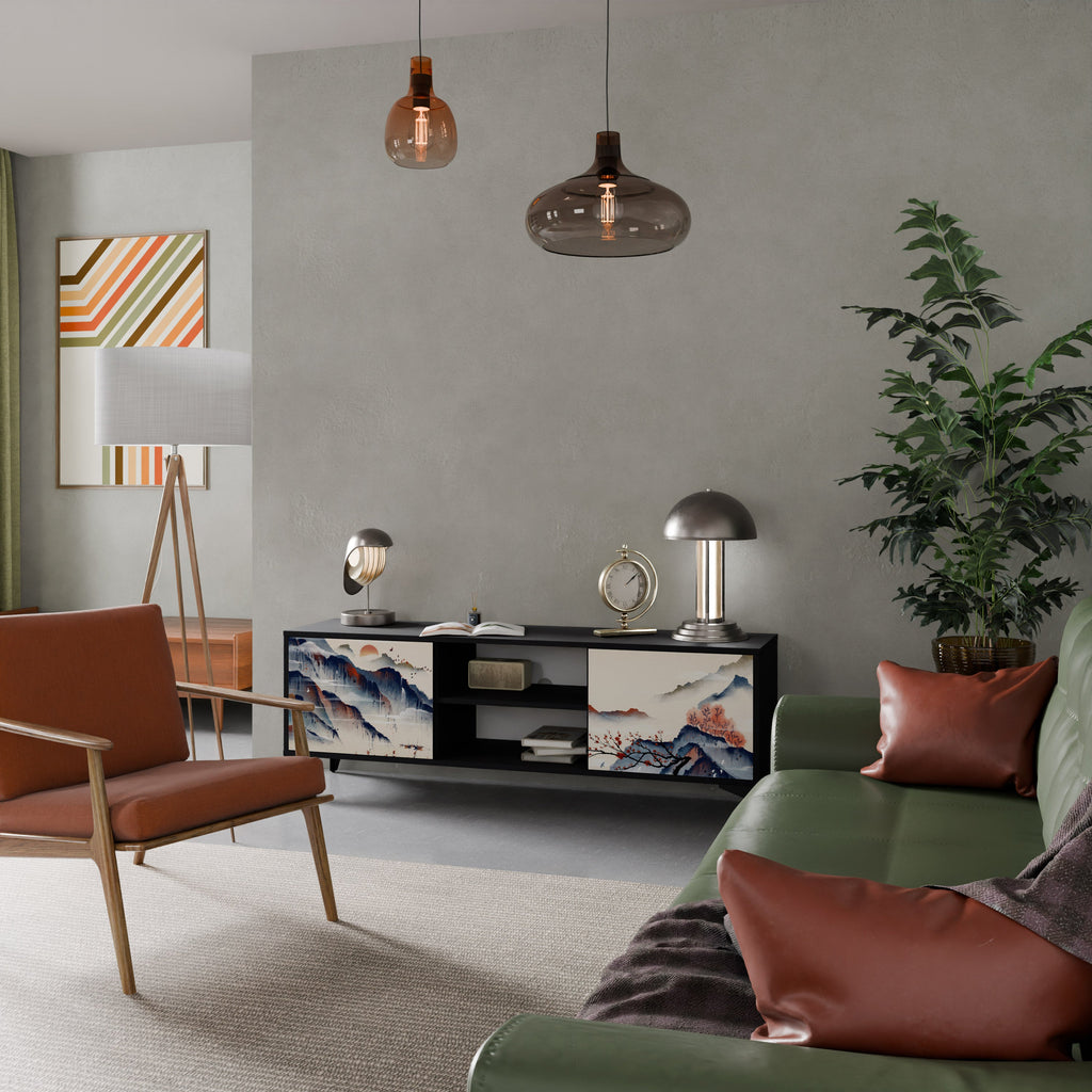 JAPANESE LANDSCAPE Móvel de TV com 2 Portas em Acabamento Preto