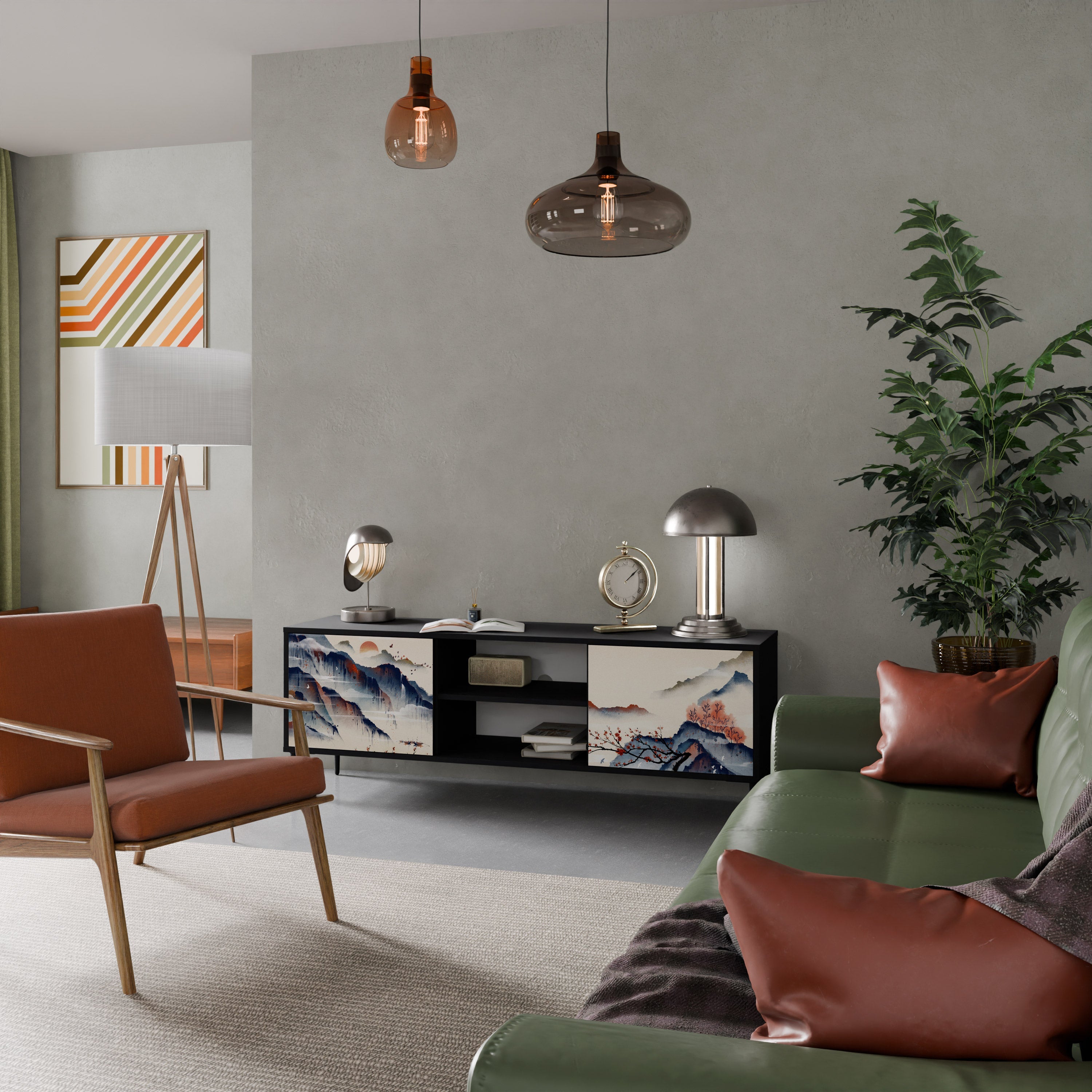 JAPANESE LANDSCAPE Móvel de TV com 2 Portas em Acabamento Preto