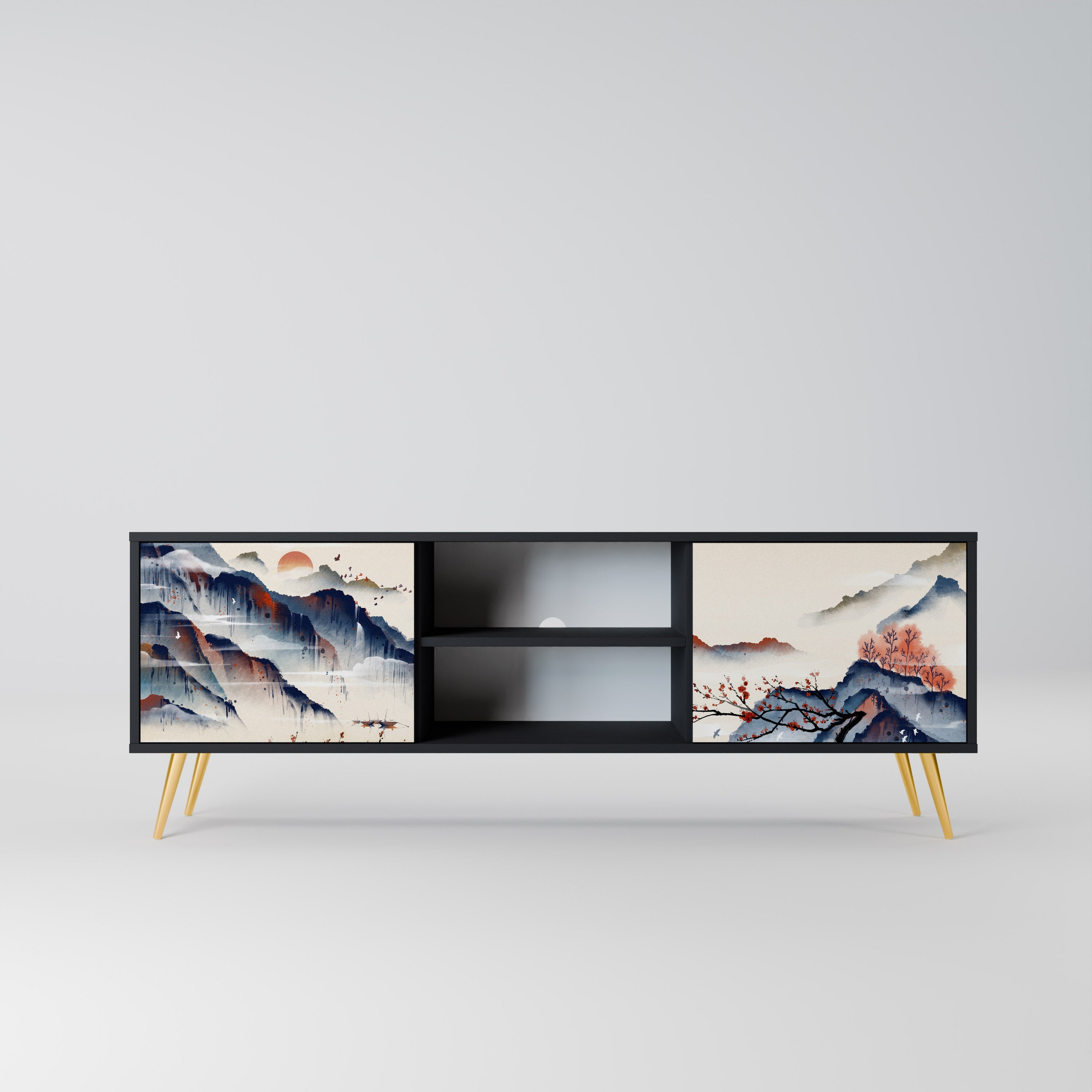 JAPANESE LANDSCAPE Móvel de TV com 2 Portas em Acabamento Preto