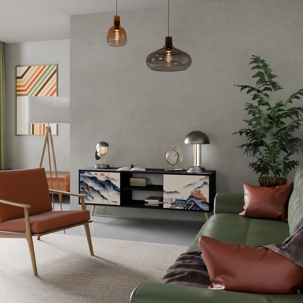 JAPANESE LANDSCAPE Móvel de TV com 2 Portas em Acabamento Preto