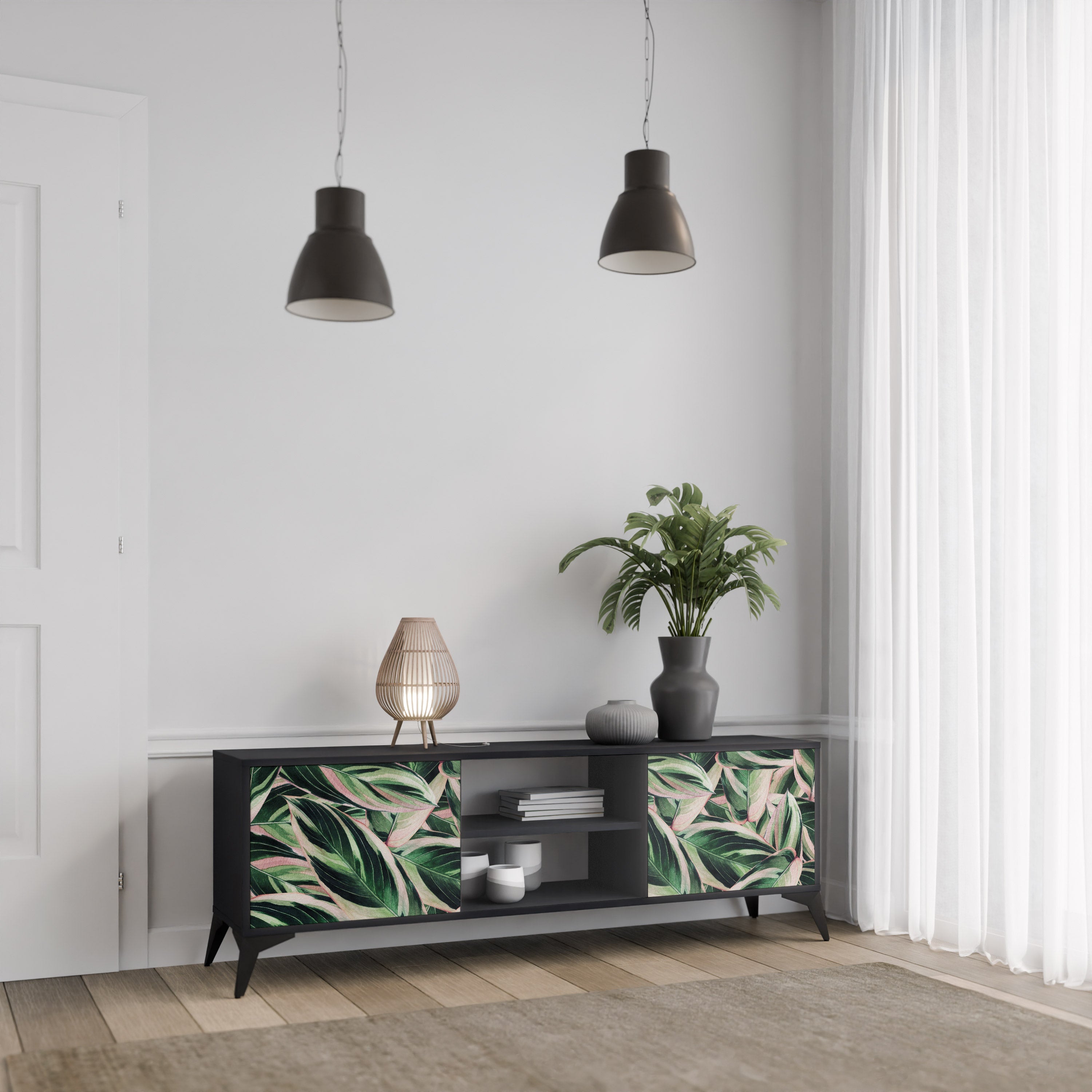 EERIE STROMANTHE Móvel de TV com 2 Portas em Acabamento Preto