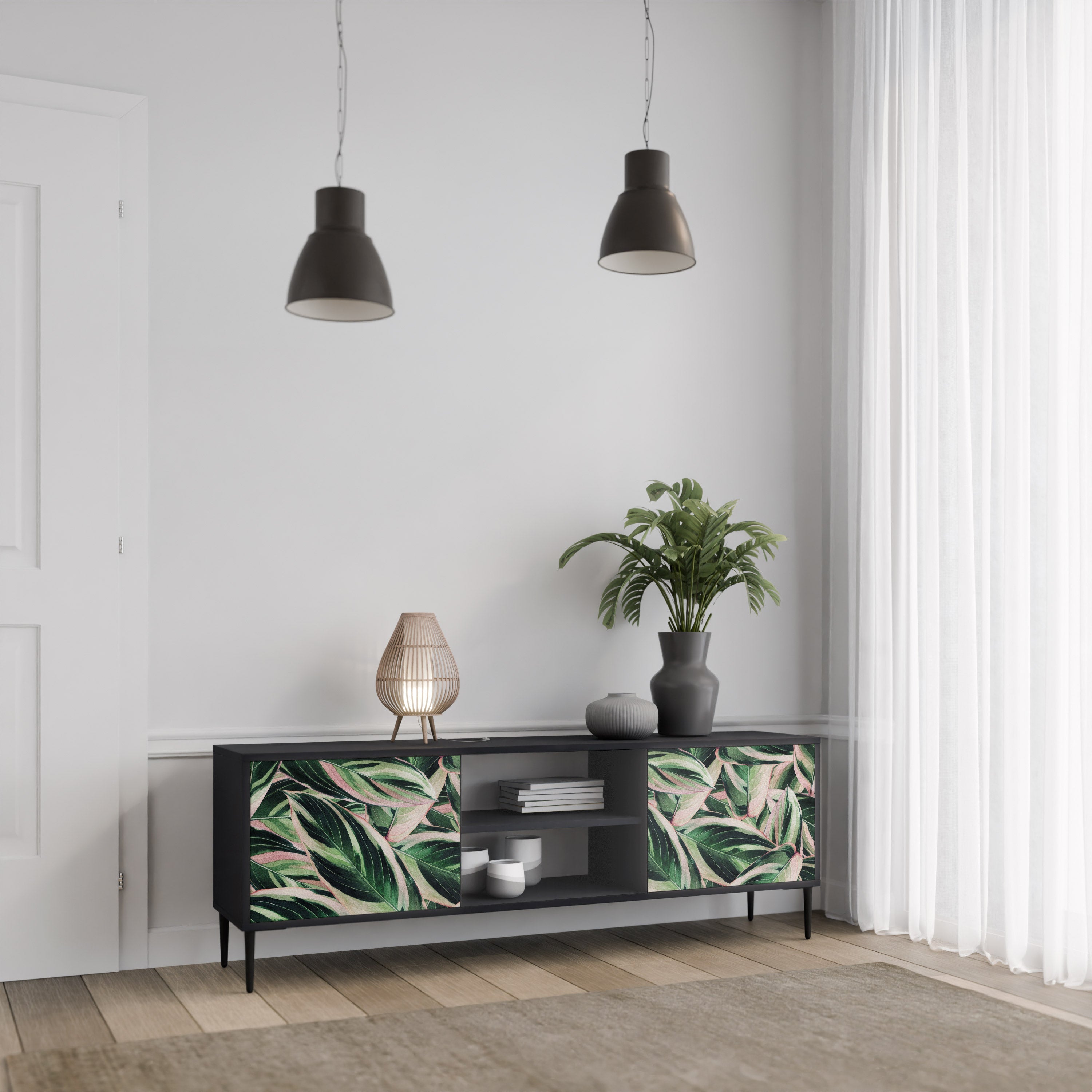 EERIE STROMANTHE Móvel de TV com 2 Portas em Acabamento Preto