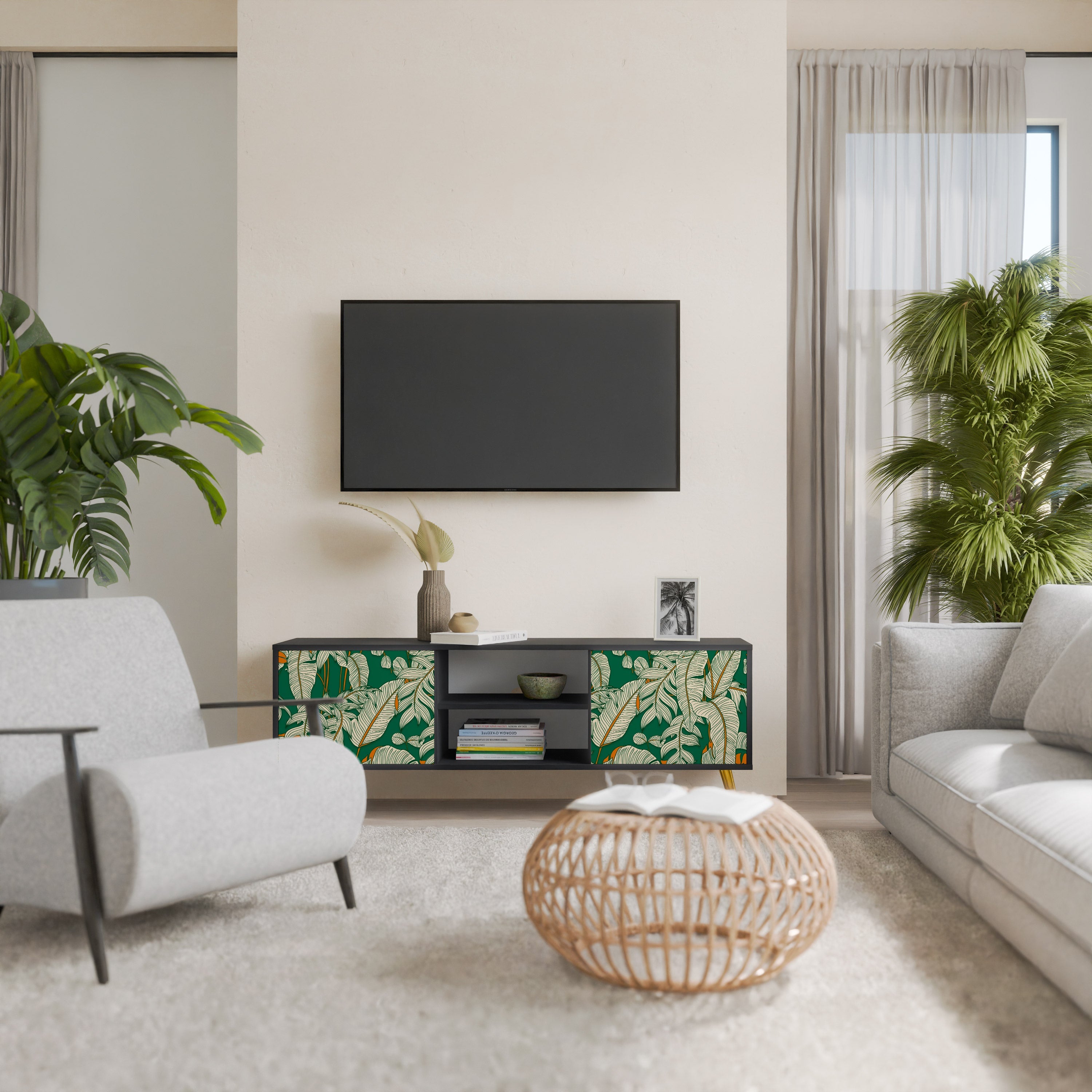 VERDANT PLEASURES Móvel de TV com 2 Portas em Acabamento Preto