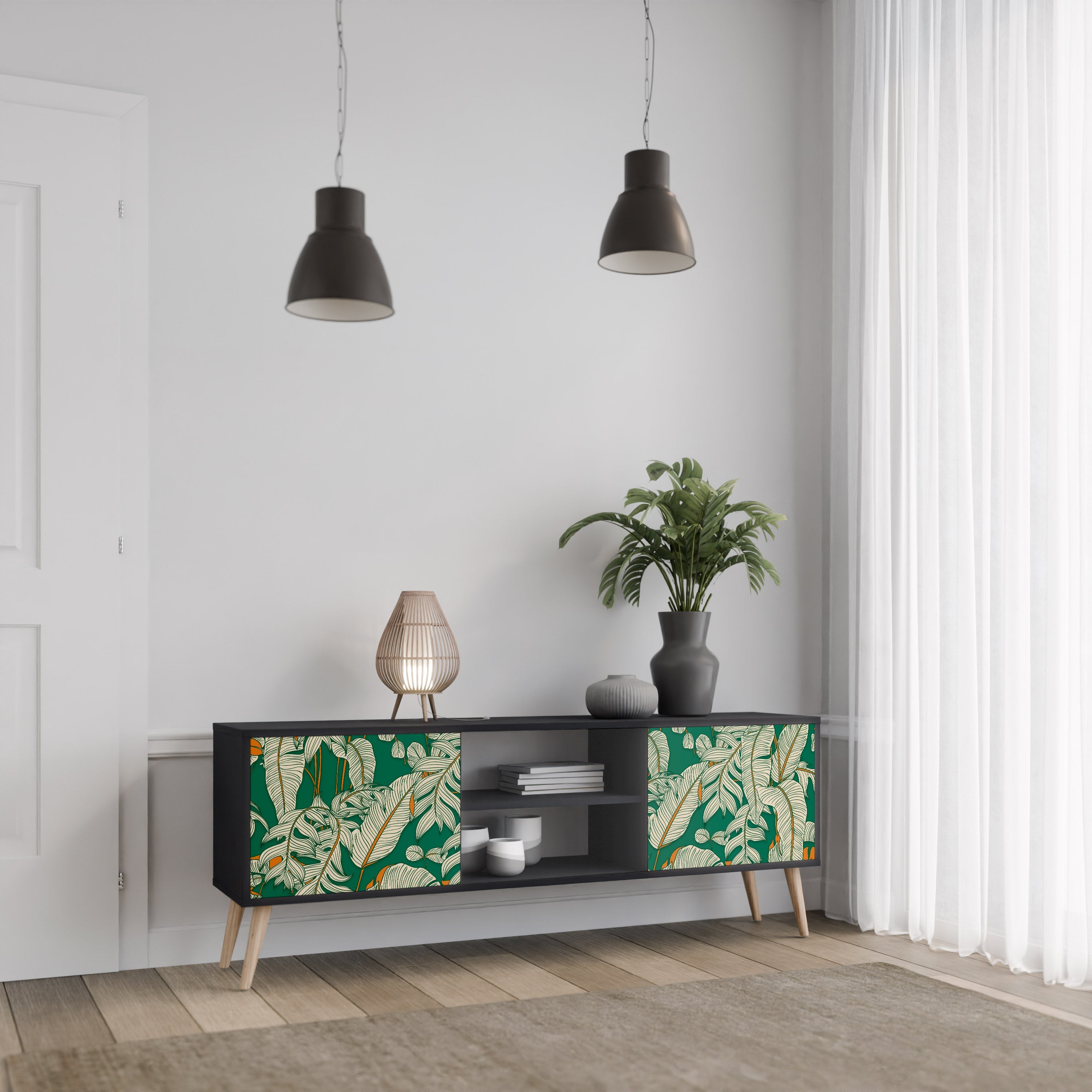 VERDANT PLEASURES Móvel de TV com 2 Portas em Acabamento Preto