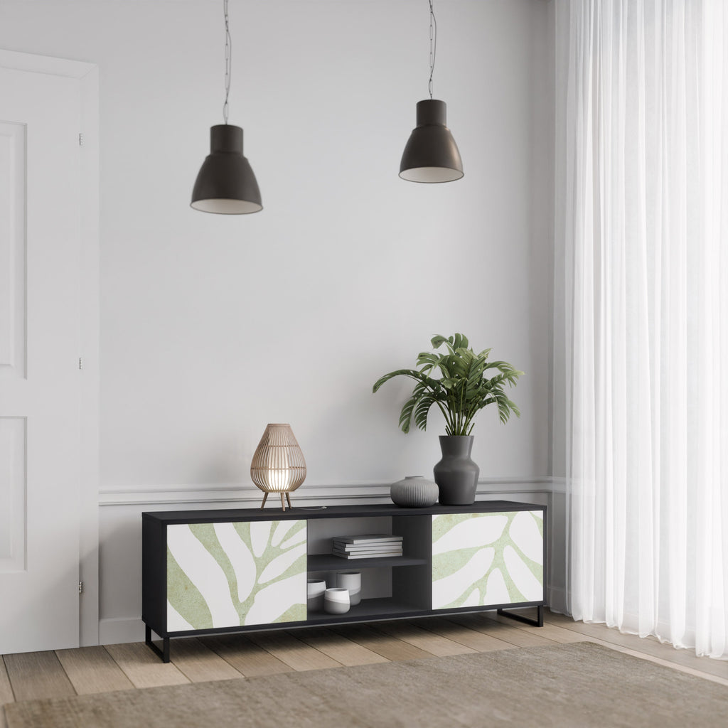 BOTANICAL SPARK 2-Door TV Stand in Black Finish